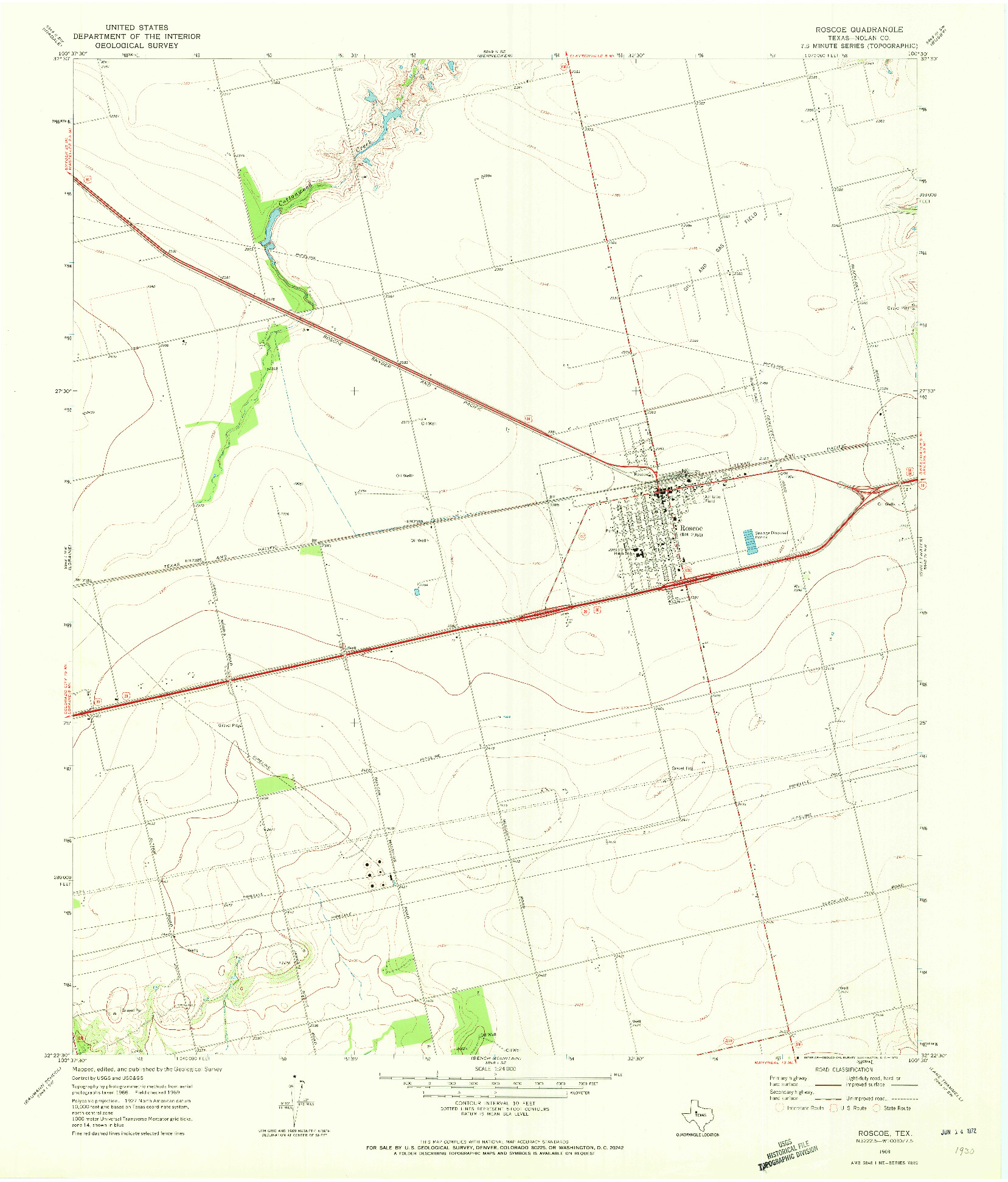 USGS 1:24000-SCALE QUADRANGLE FOR ROSCOE, TX 1969