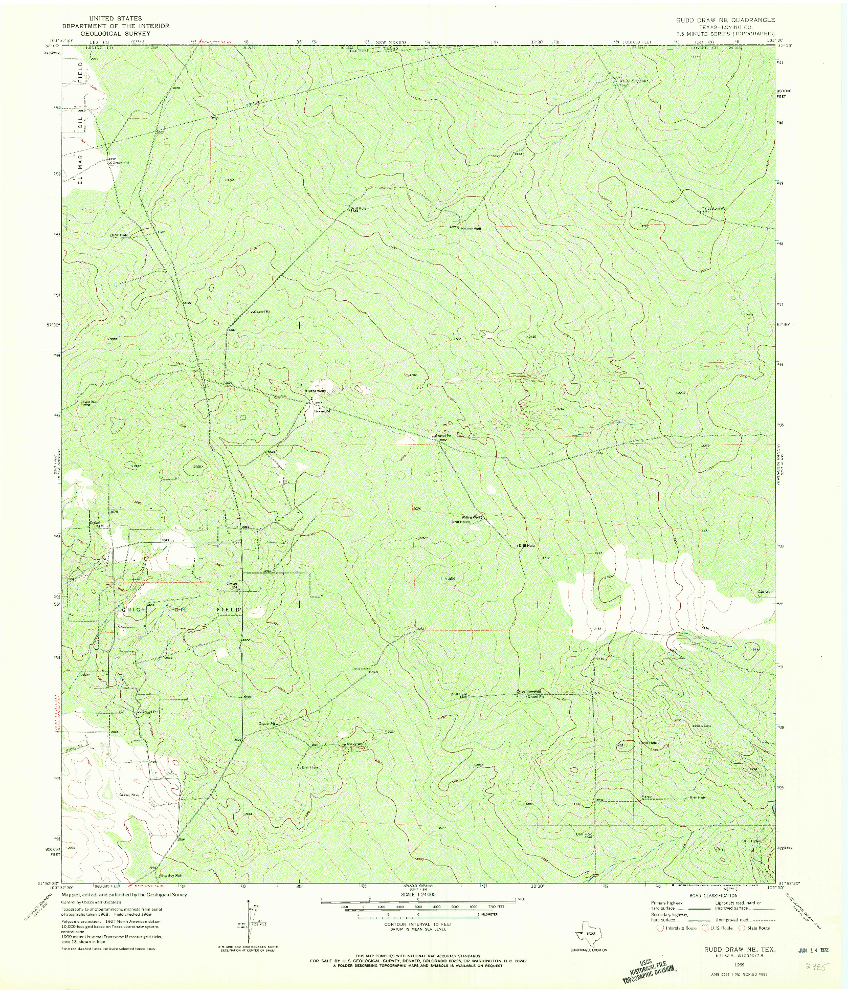 USGS 1:24000-SCALE QUADRANGLE FOR RUDD DRAW NE, TX 1969