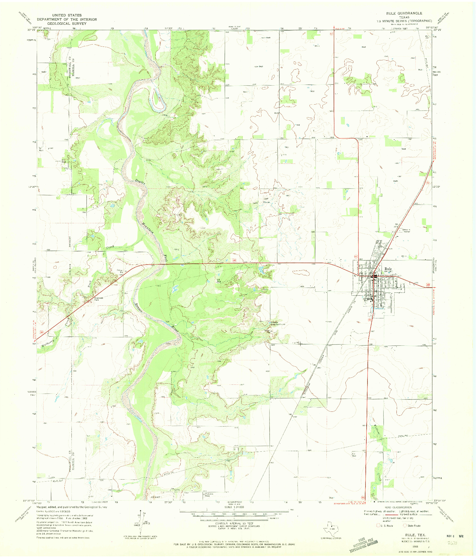 USGS 1:24000-SCALE QUADRANGLE FOR RULE, TX 1968