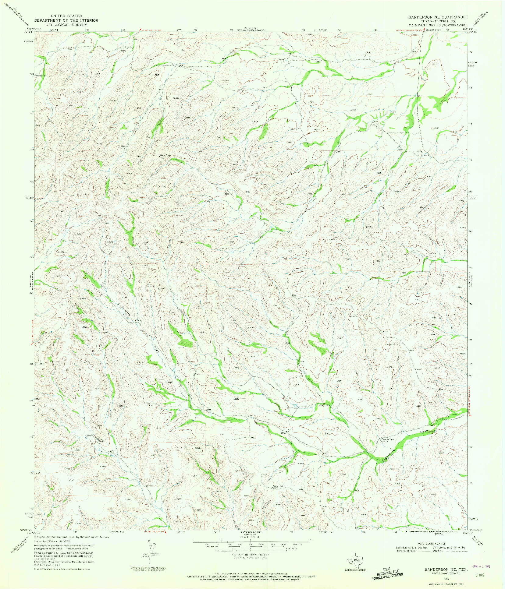 USGS 1:24000-SCALE QUADRANGLE FOR SANDERSON NE, TX 1969