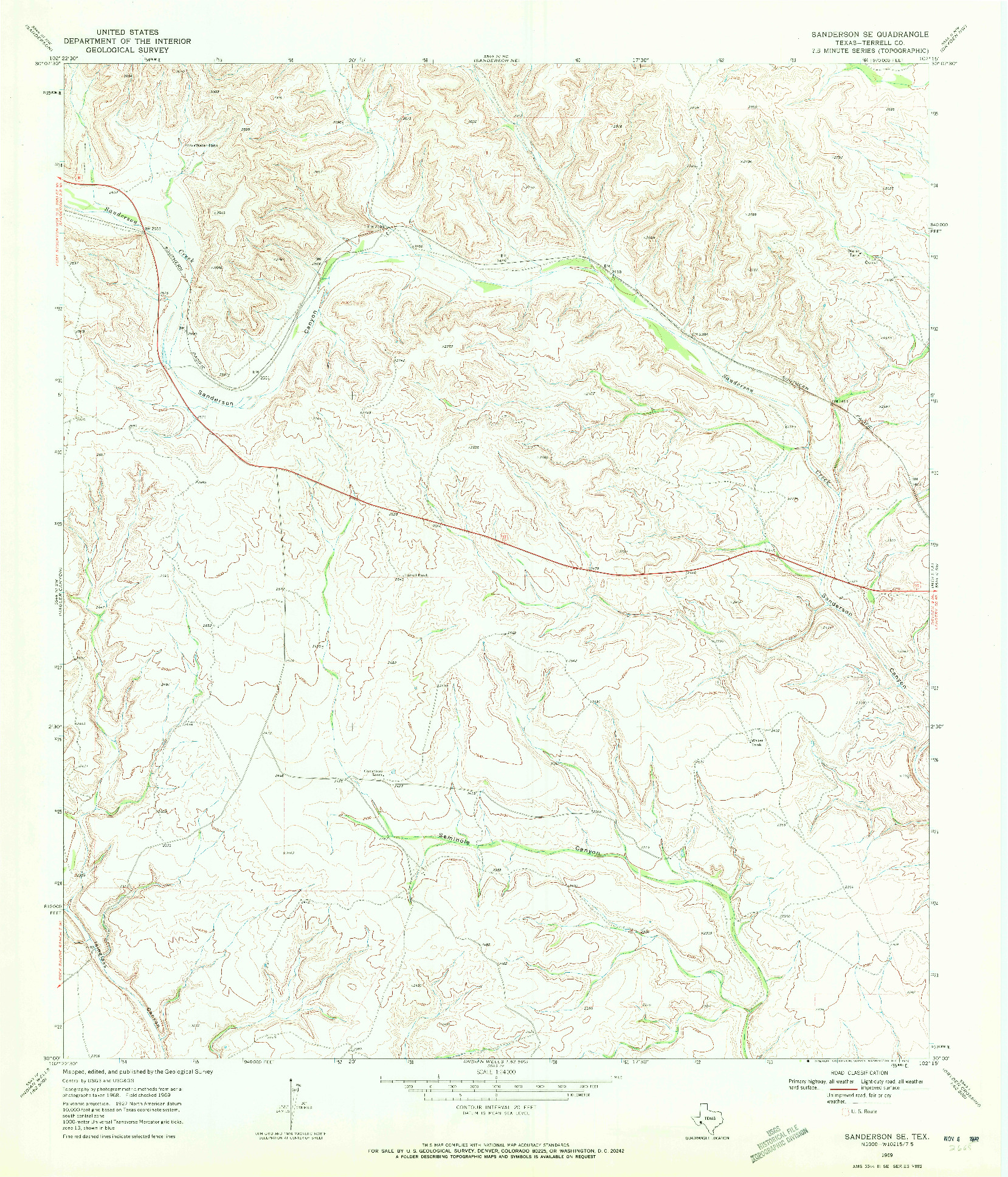 USGS 1:24000-SCALE QUADRANGLE FOR SANDERSON SE, TX 1969