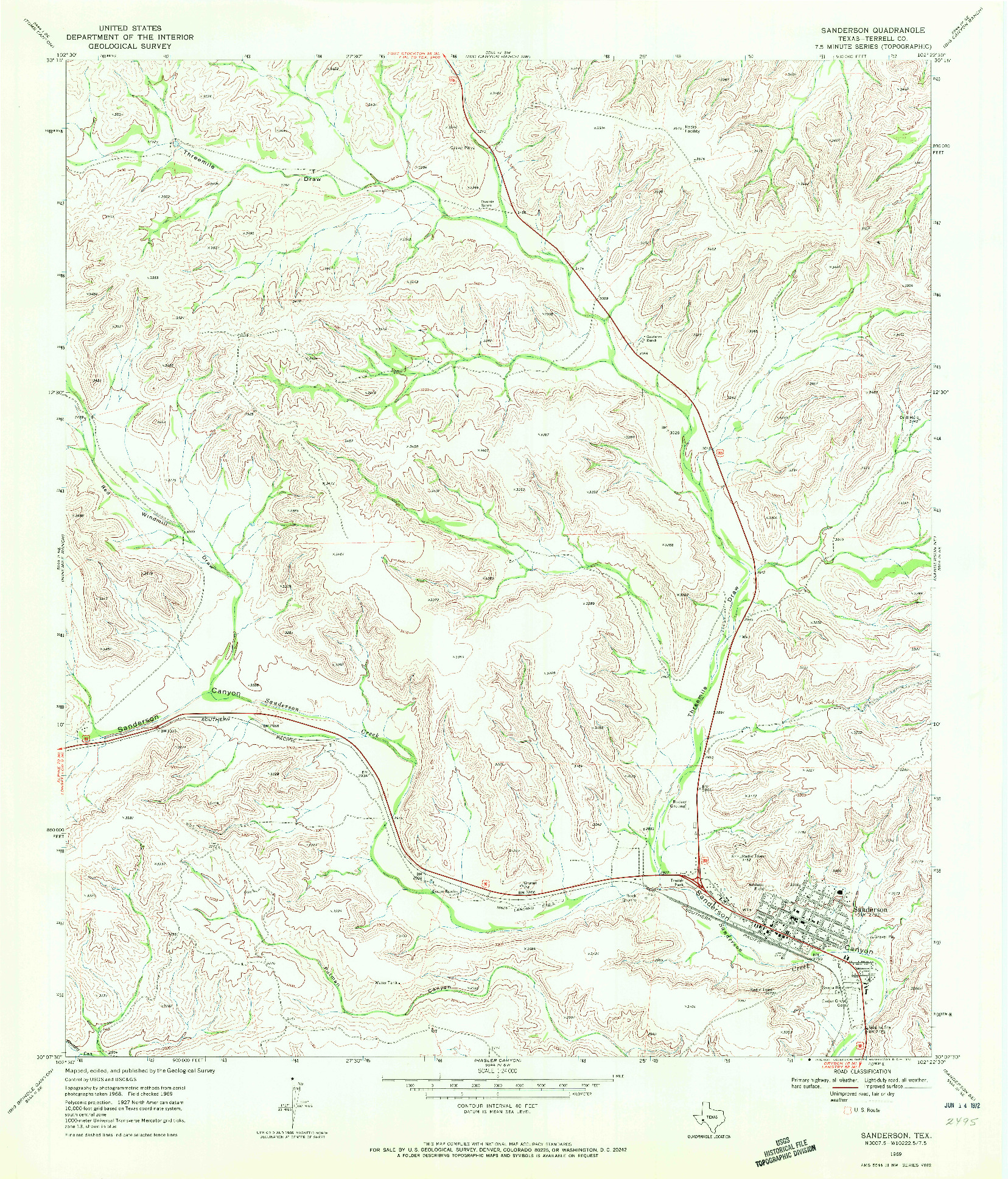 USGS 1:24000-SCALE QUADRANGLE FOR SANDERSON, TX 1969