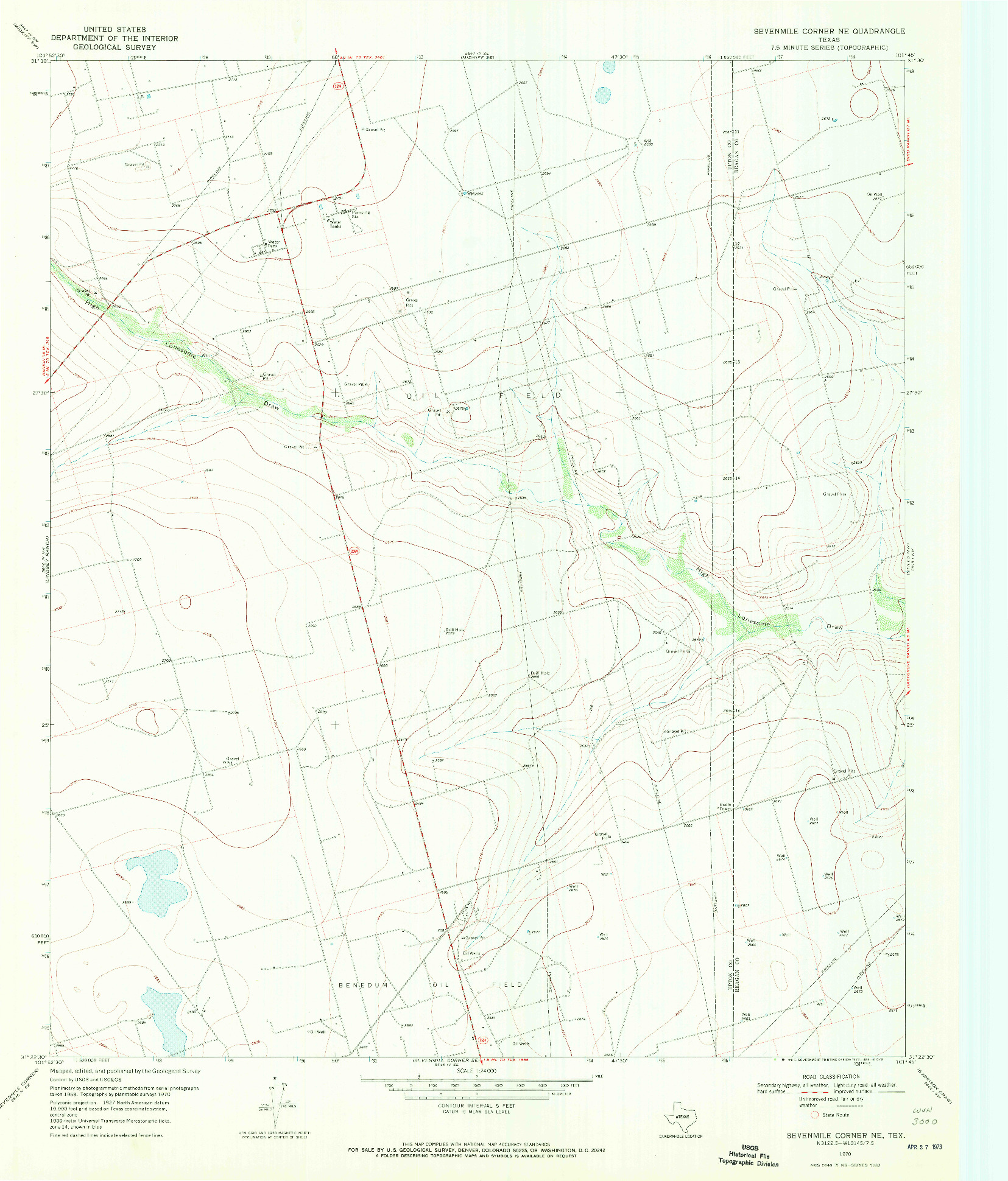 USGS 1:24000-SCALE QUADRANGLE FOR SEVENMILE CORNER NE, TX 1970