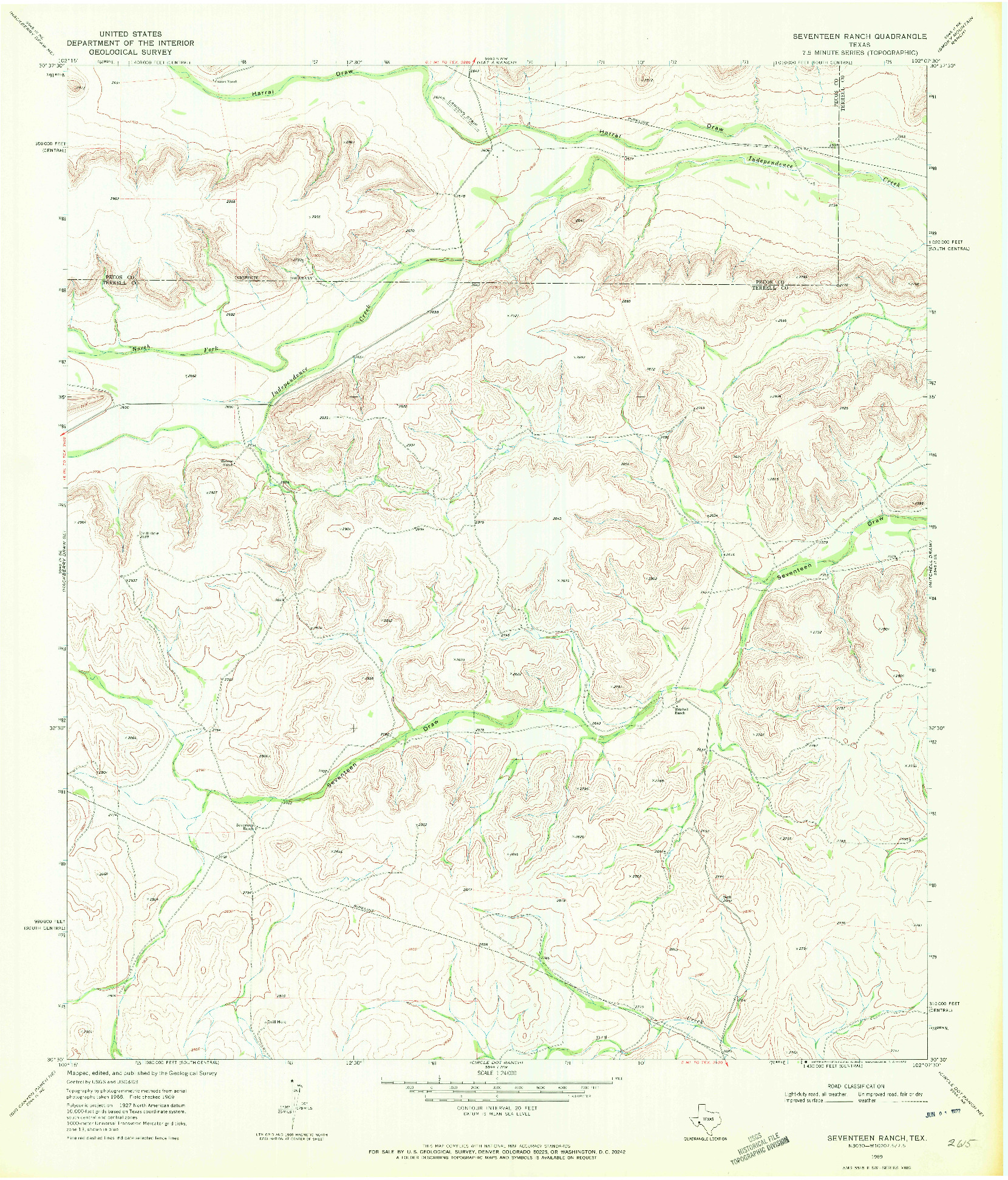 USGS 1:24000-SCALE QUADRANGLE FOR SEVENTEEN RANCH, TX 1969