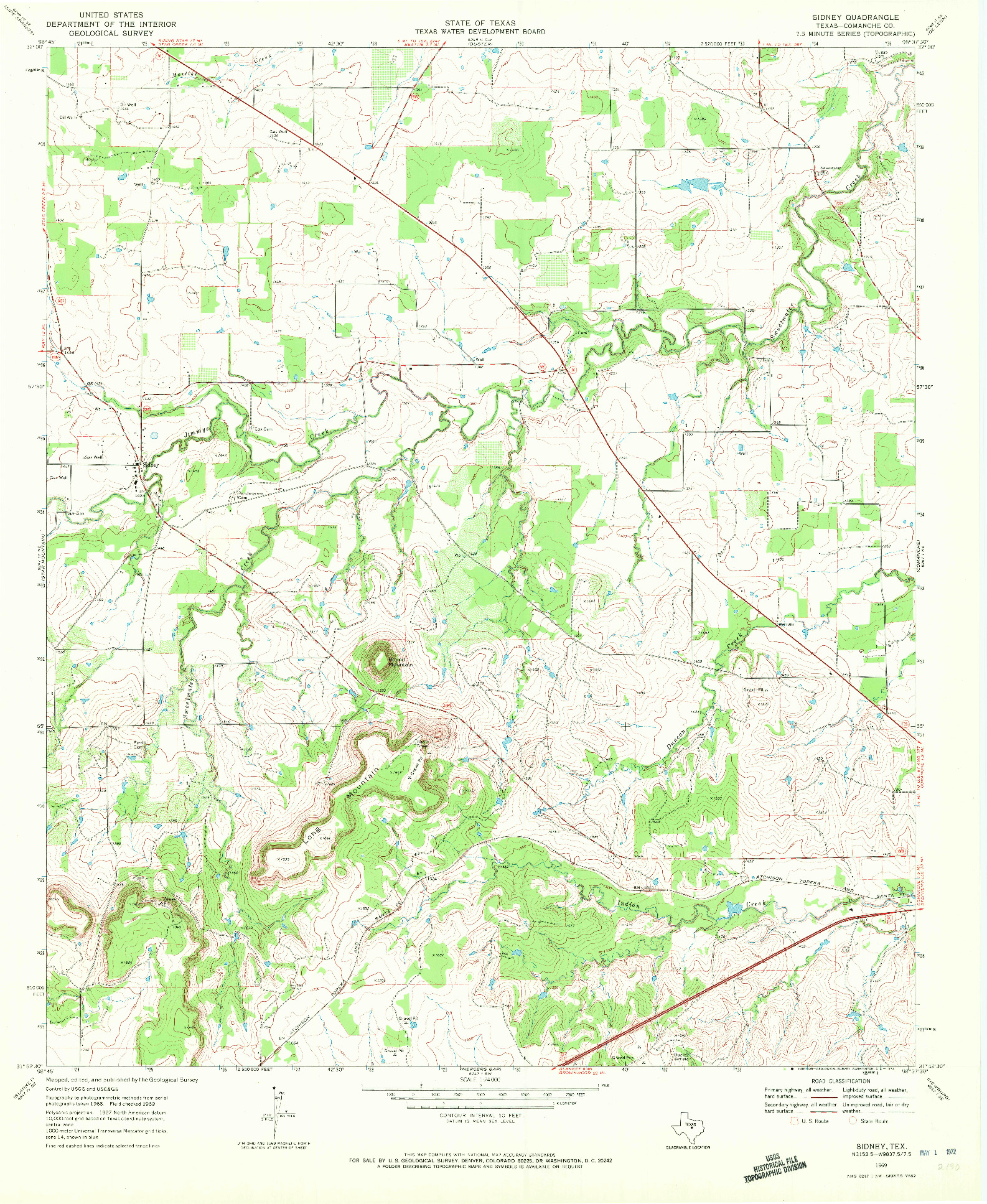 USGS 1:24000-SCALE QUADRANGLE FOR SIDNEY, TX 1969