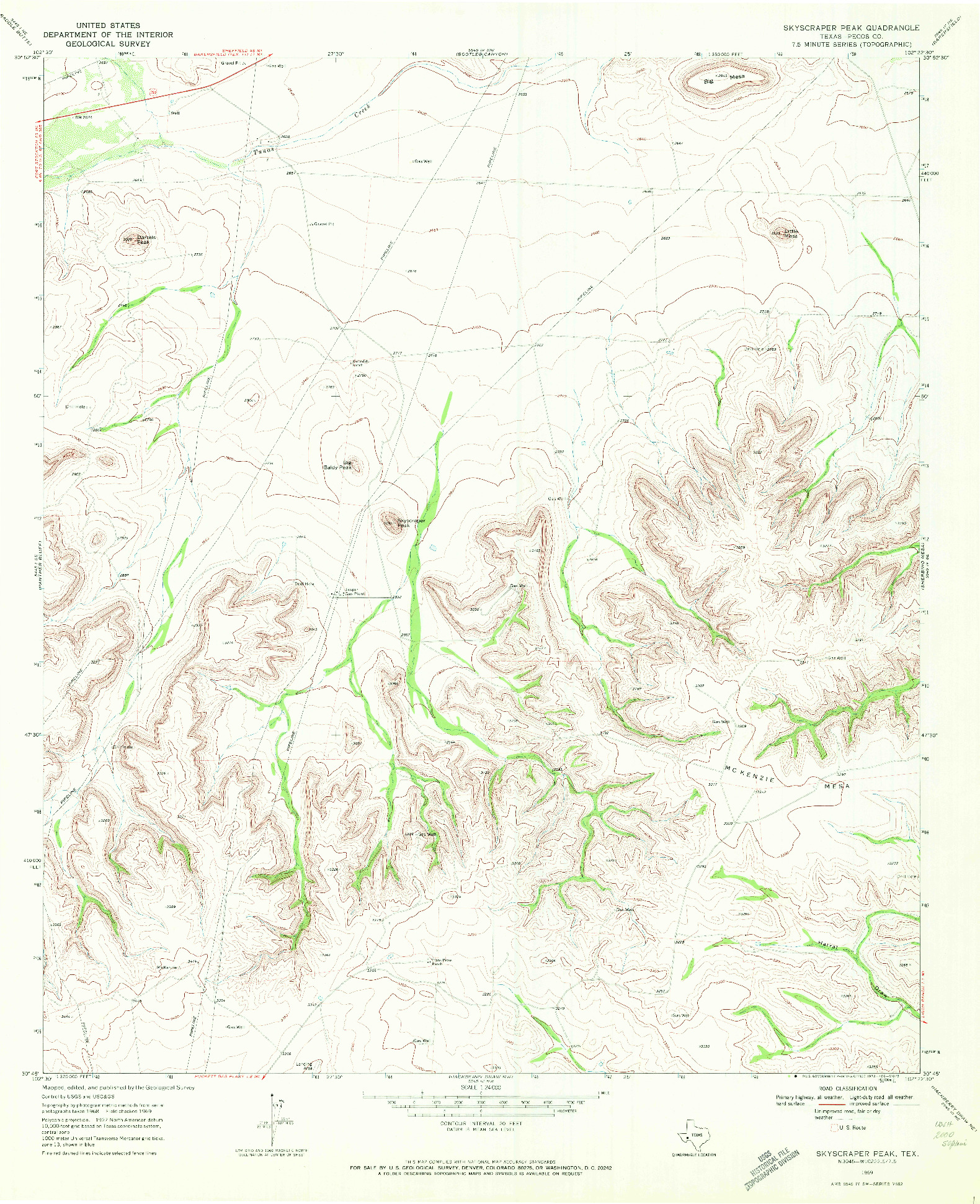 USGS 1:24000-SCALE QUADRANGLE FOR SKYSCRAPER PEAK, TX 1969