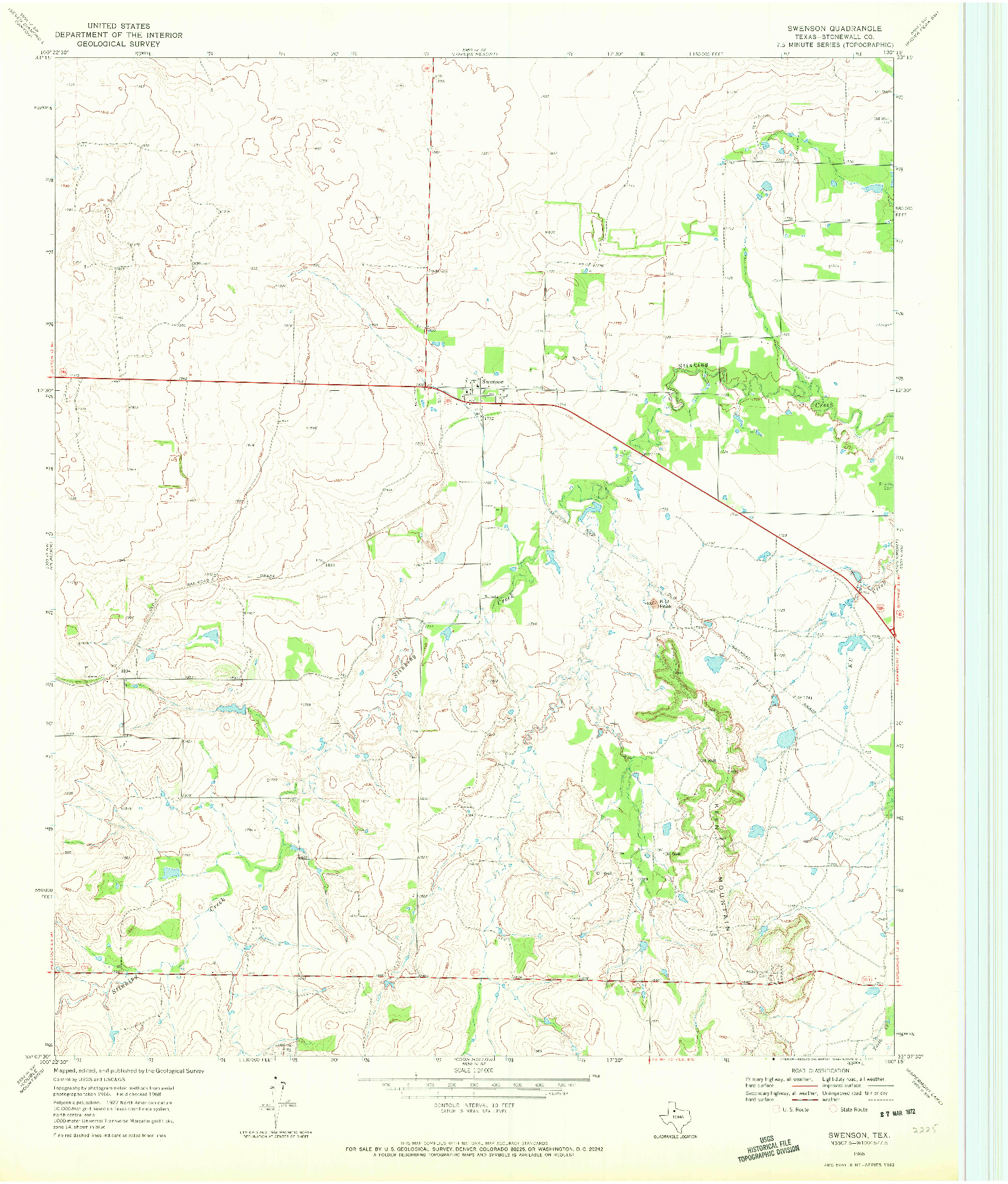 USGS 1:24000-SCALE QUADRANGLE FOR SWENSON, TX 1968