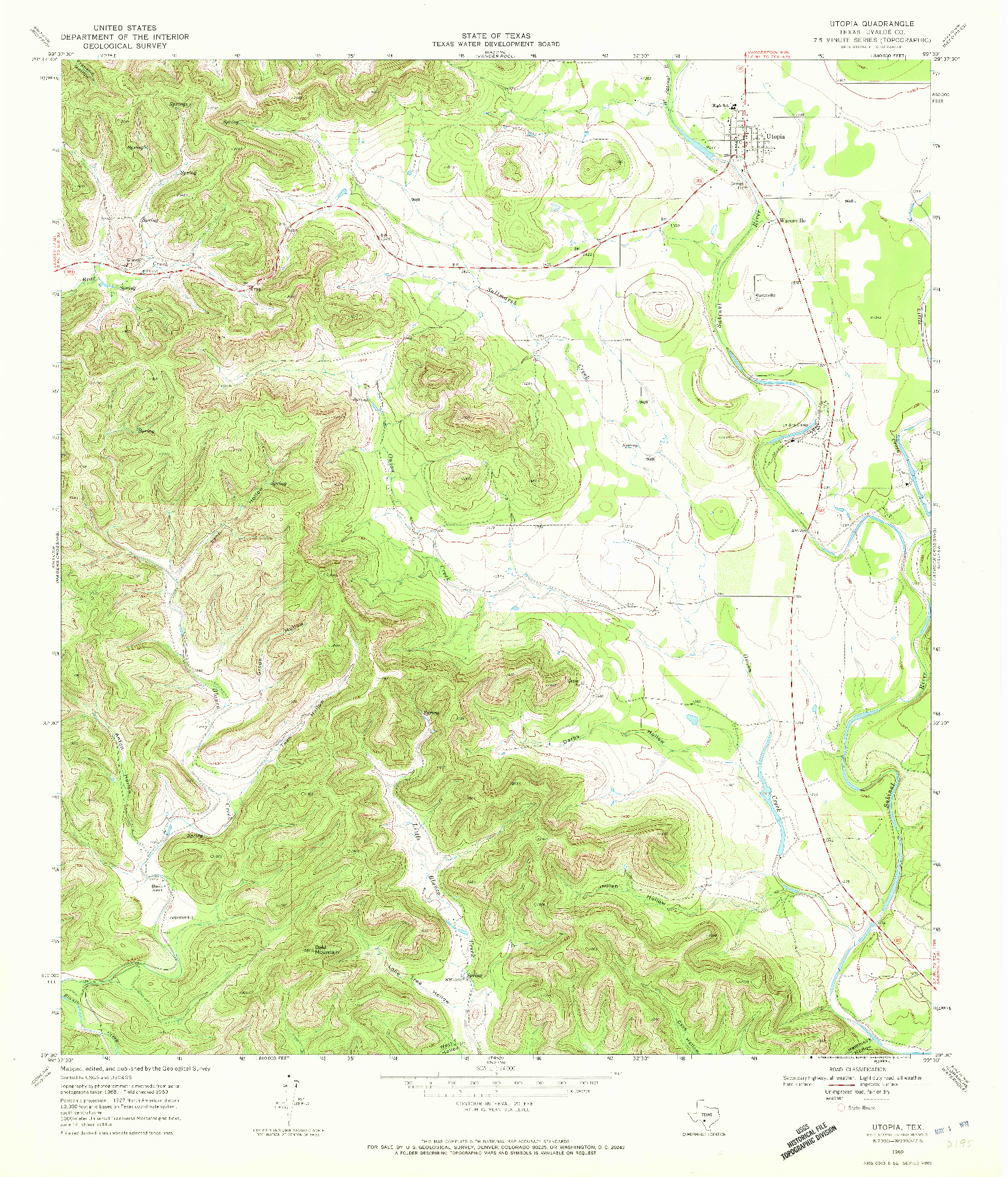 USGS 1:24000-SCALE QUADRANGLE FOR UTOPIA, TX 1969