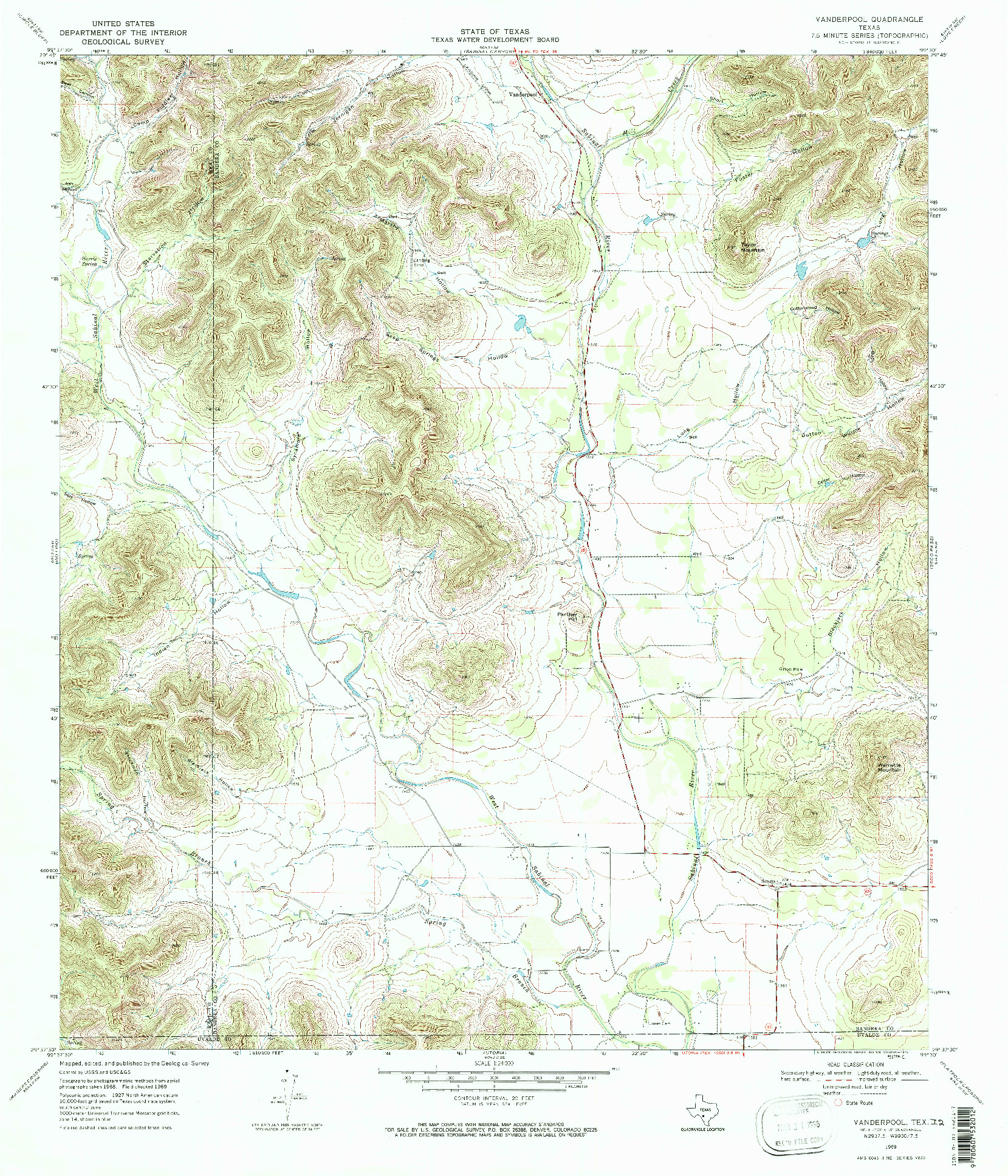 USGS 1:24000-SCALE QUADRANGLE FOR VANDERPOOL, TX 1969