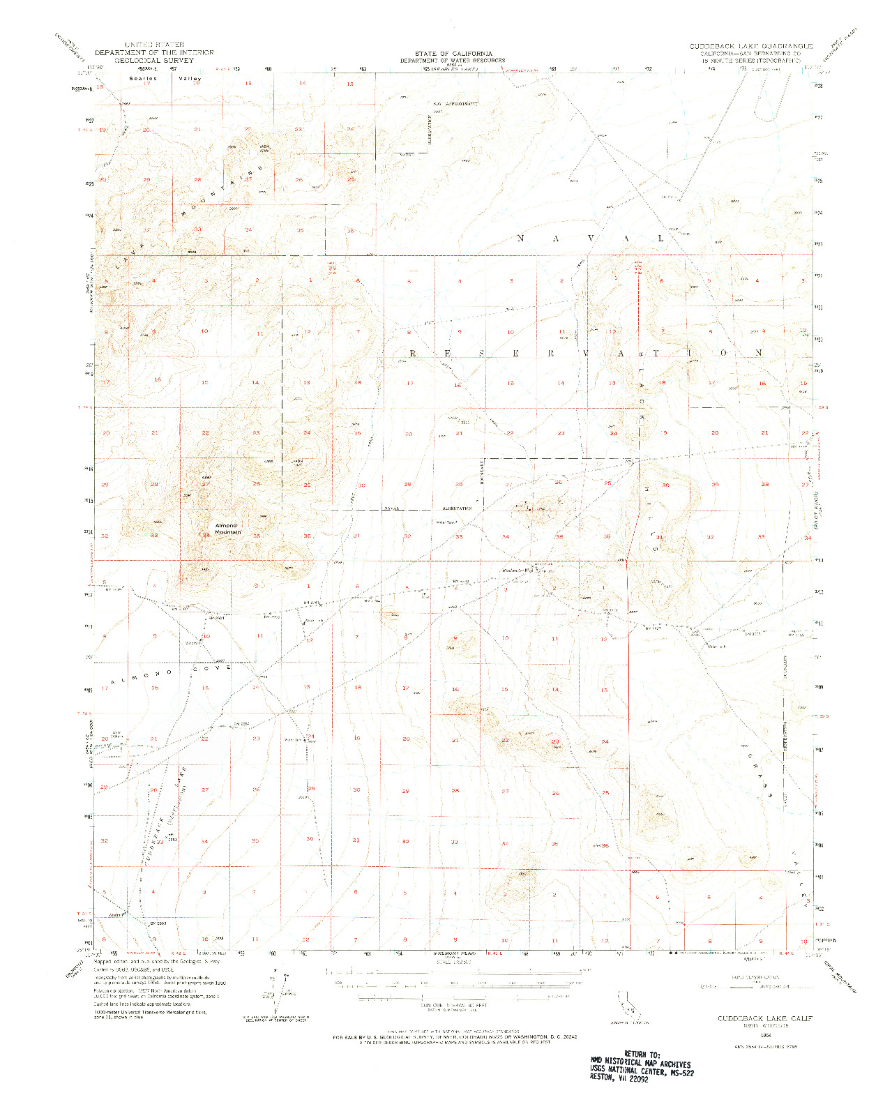 USGS 1:62500-SCALE QUADRANGLE FOR CUDDEBACK LAKE, CA 1954