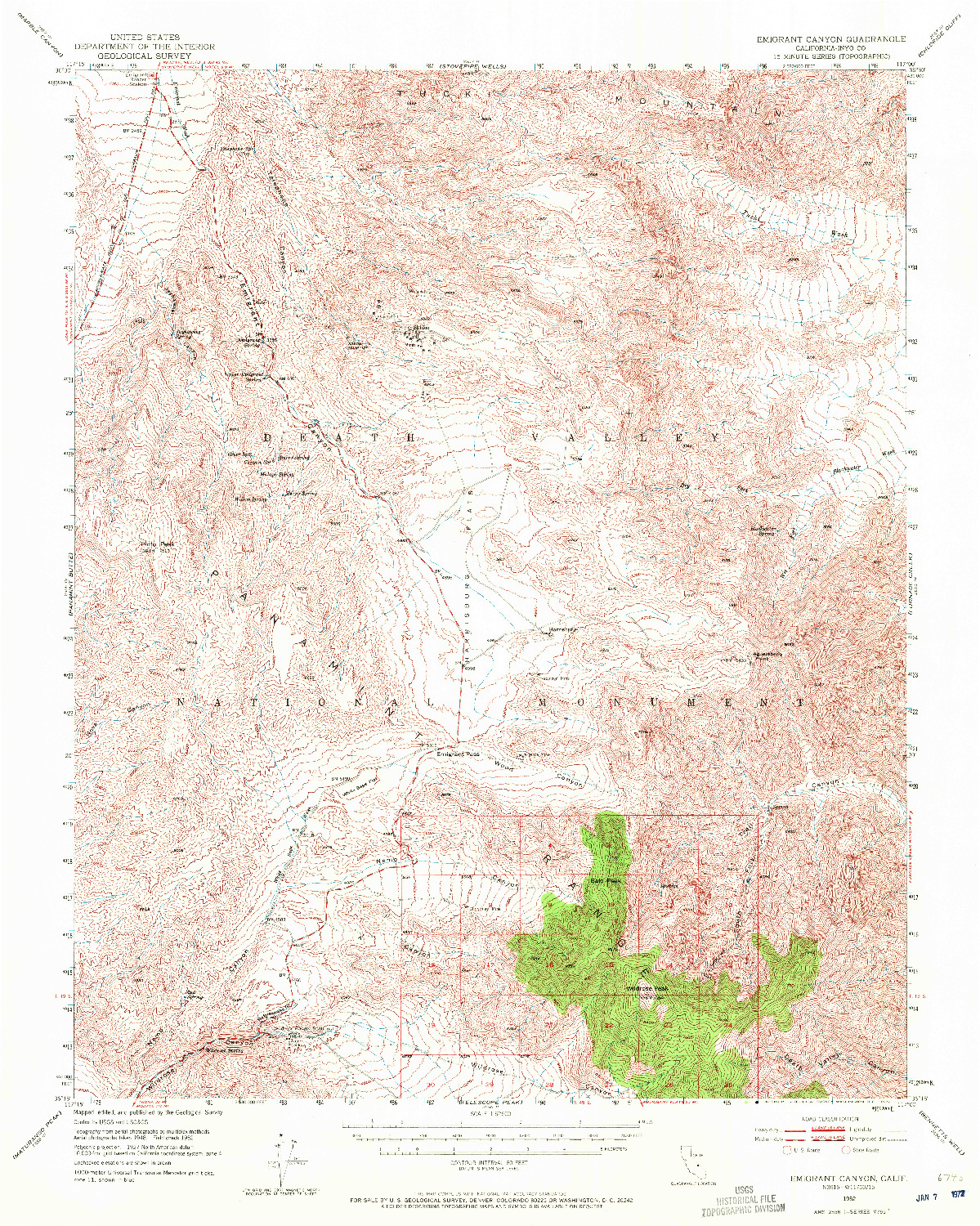 USGS 1:62500-SCALE QUADRANGLE FOR EMIGRANT CANYON, CA 1952