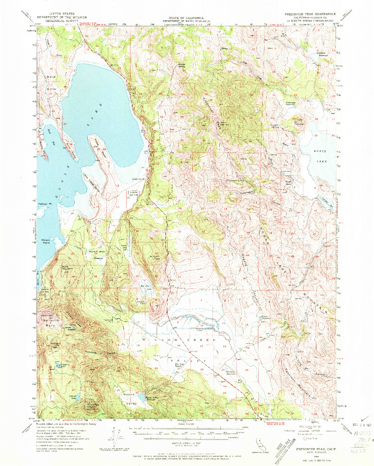 USGS 1:62500-SCALE QUADRANGLE FOR FREDONYER PEAK, CA 1954