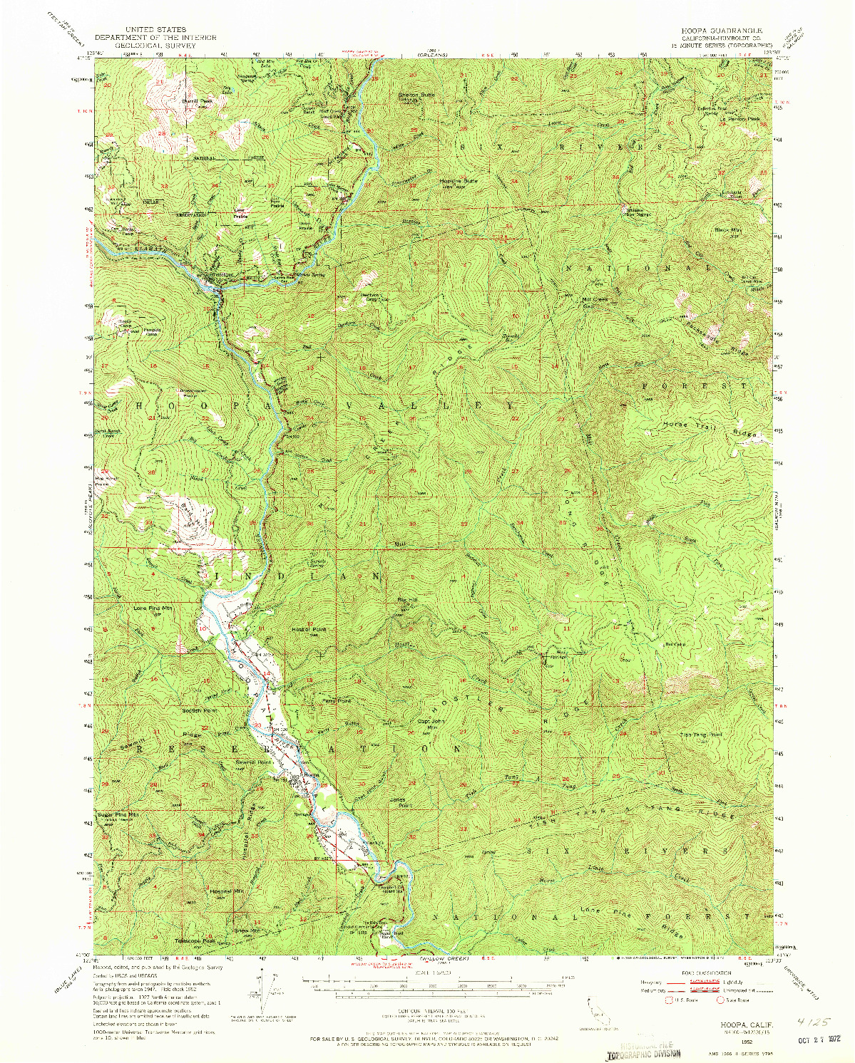 USGS 1:62500-SCALE QUADRANGLE FOR HOOPA, CA 1952