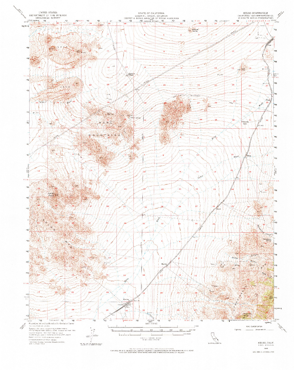 USGS 1:62500-SCALE QUADRANGLE FOR KELSO, CA 1955