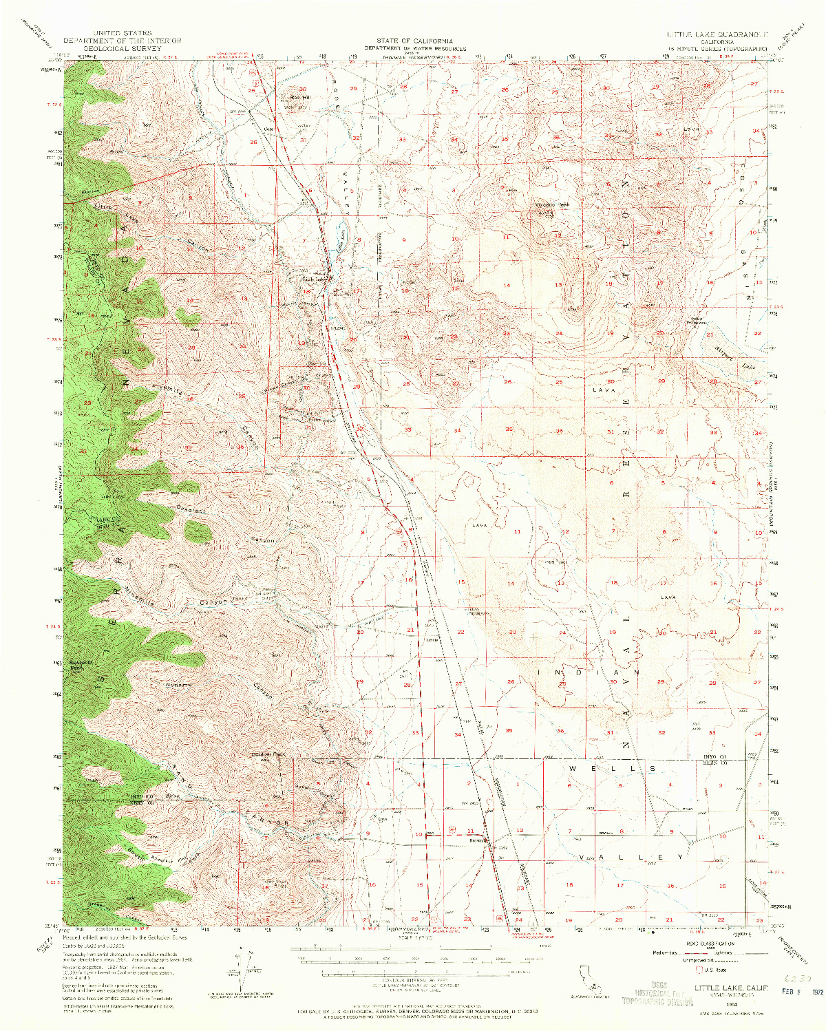 USGS 1:62500-SCALE QUADRANGLE FOR LITTLE LAKE, CA 1954