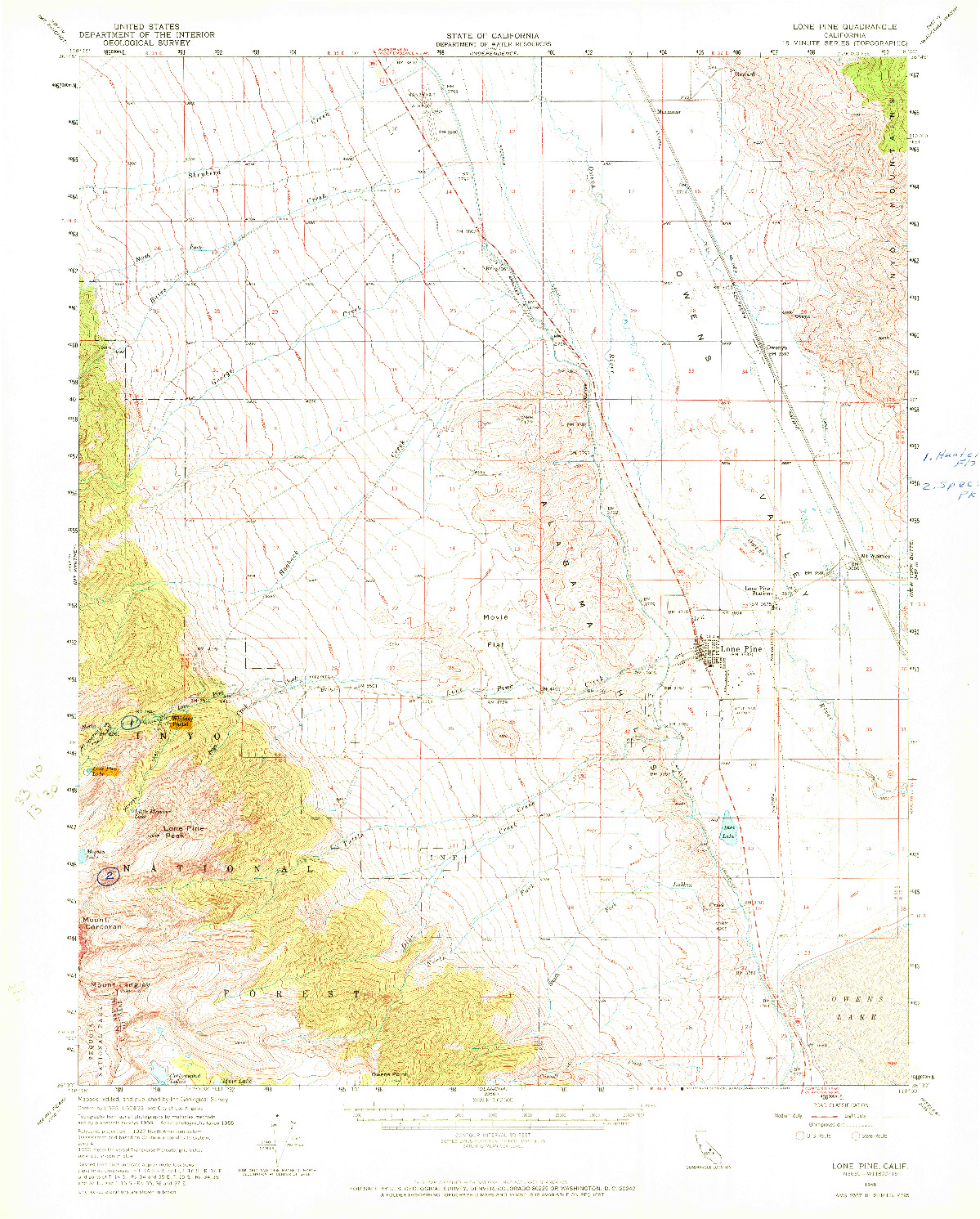 USGS 1:62500-SCALE QUADRANGLE FOR LONE PINE, CA 1958