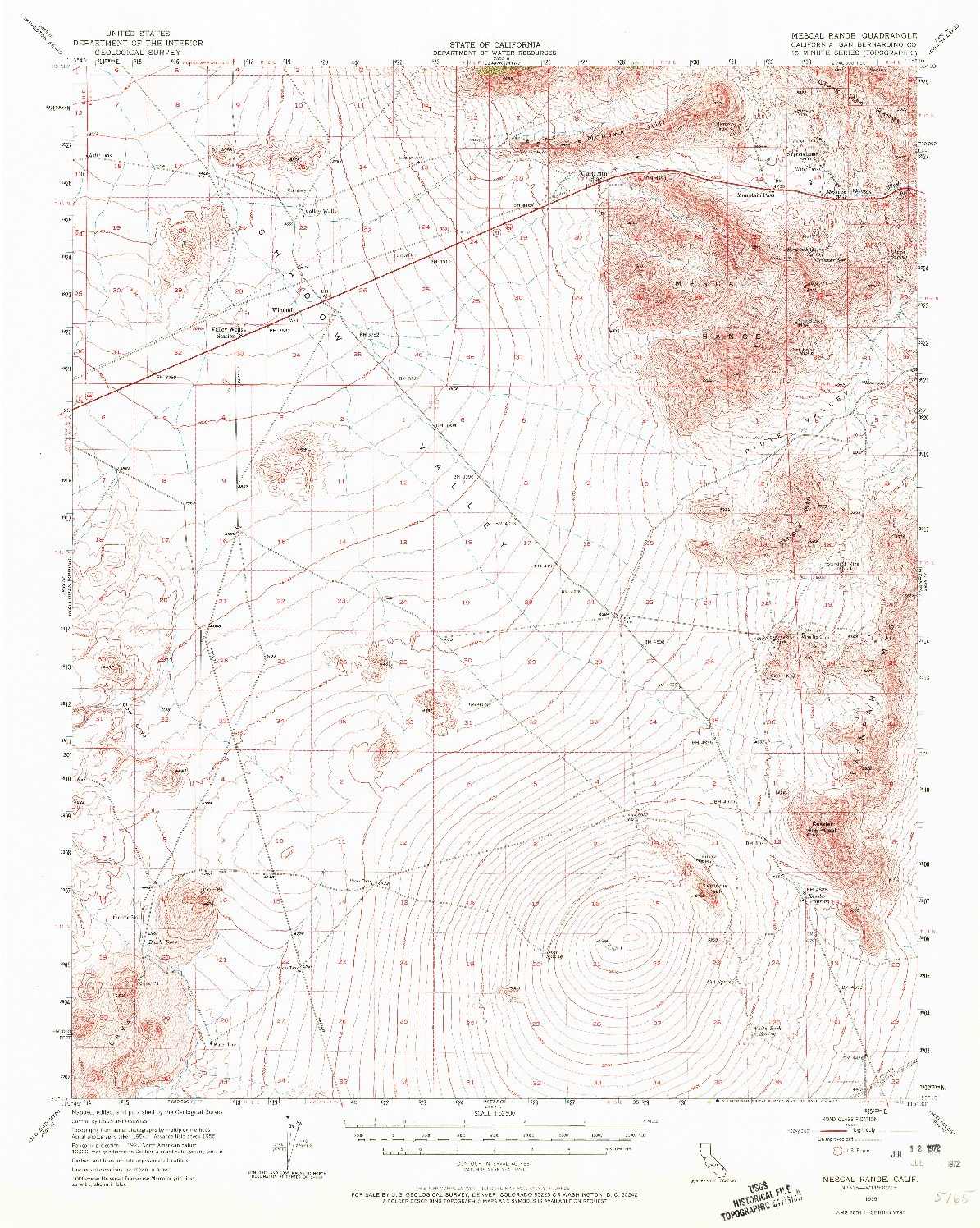 USGS 1:62500-SCALE QUADRANGLE FOR MESCAL RANGE, CA 1955