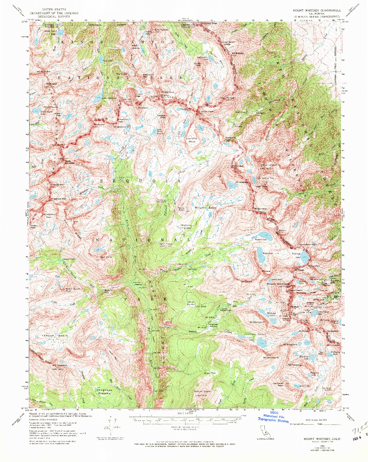 USGS 1:62500-SCALE QUADRANGLE FOR MOUNT WHITNEY, CA 1967