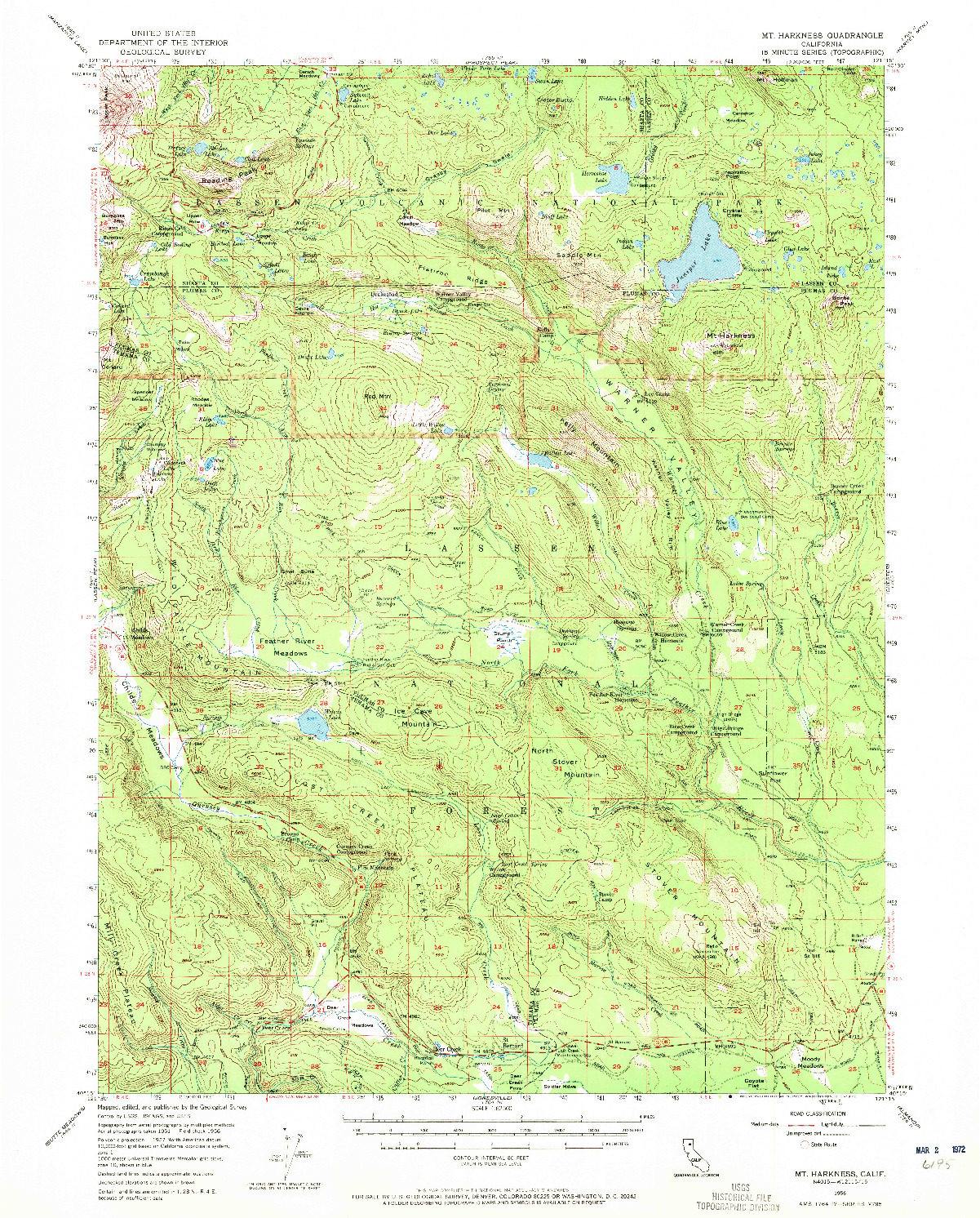 USGS 1:62500-SCALE QUADRANGLE FOR MT. HARKNESS, CA 1956