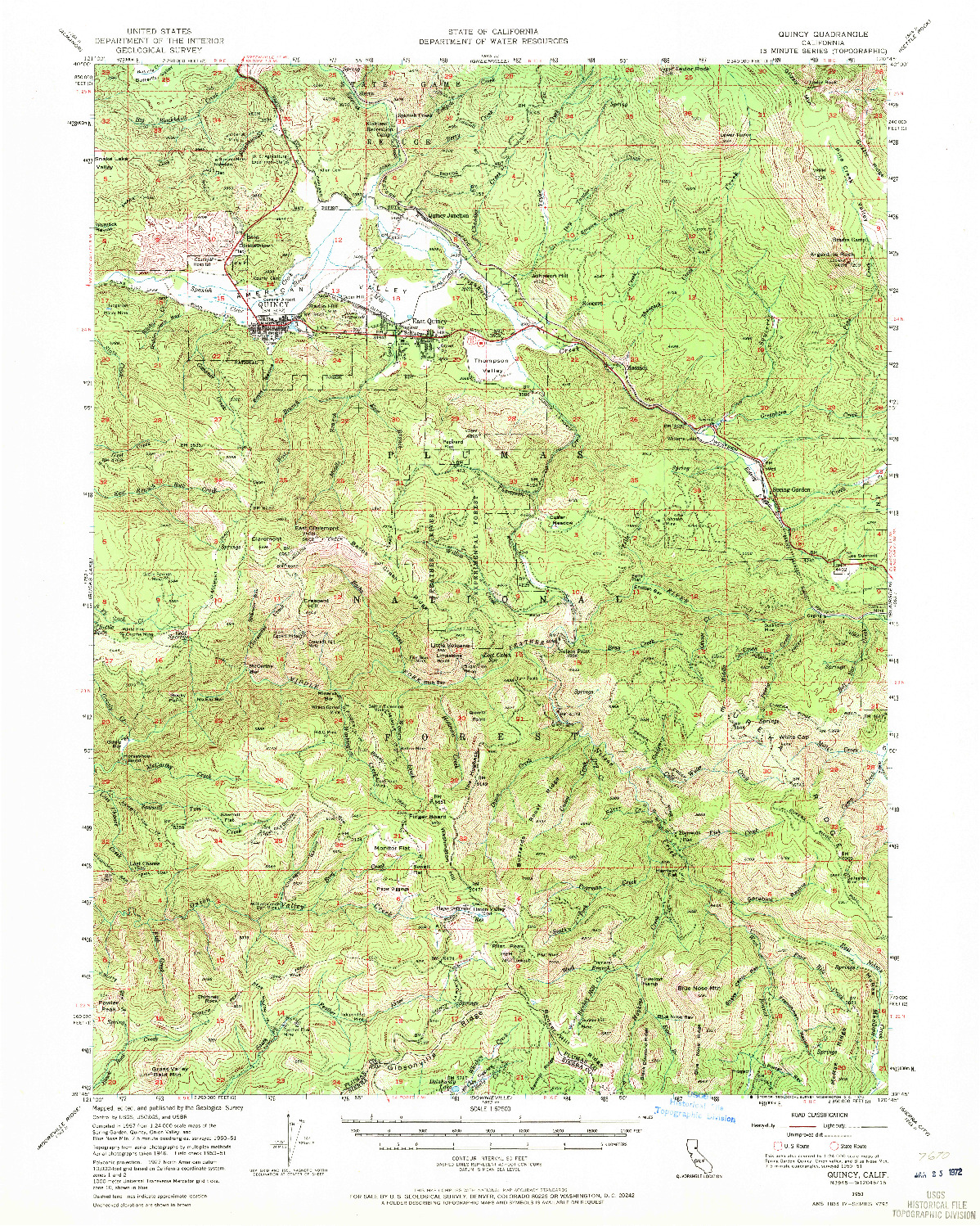 USGS 1:62500-SCALE QUADRANGLE FOR QUINCY, CA 1951