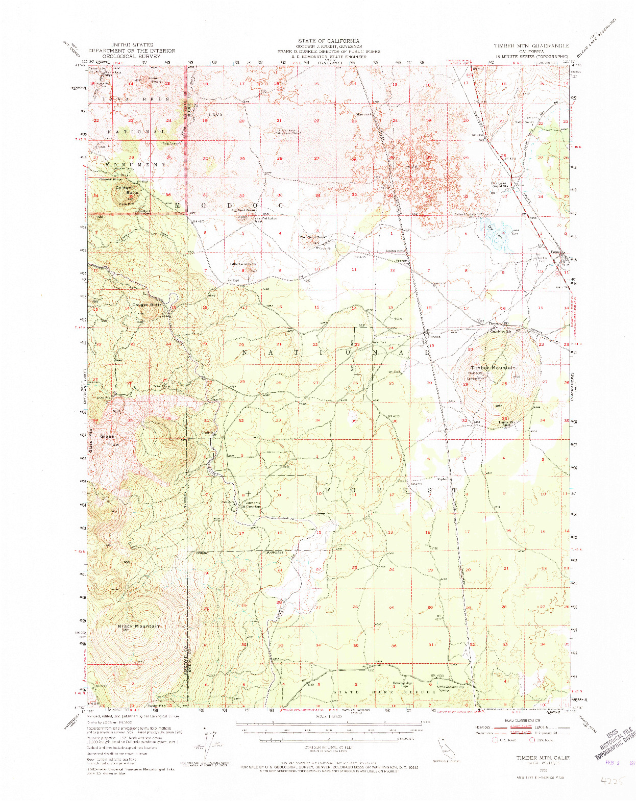 USGS 1:62500-SCALE QUADRANGLE FOR TIMBER MOUNTAIN, CA 1952