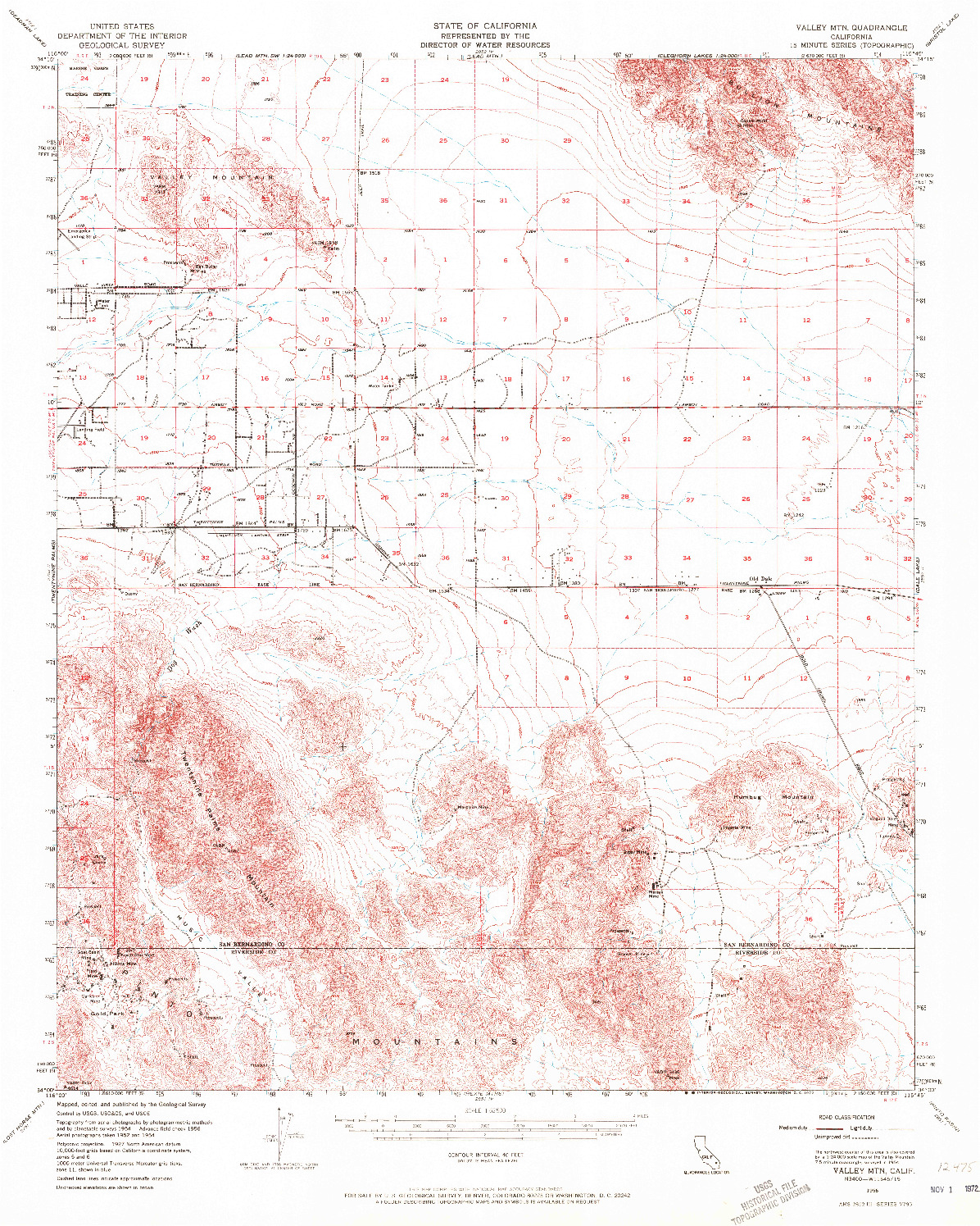 USGS 1:62500-SCALE QUADRANGLE FOR VALLEY MOUNTAIN, CA 1956