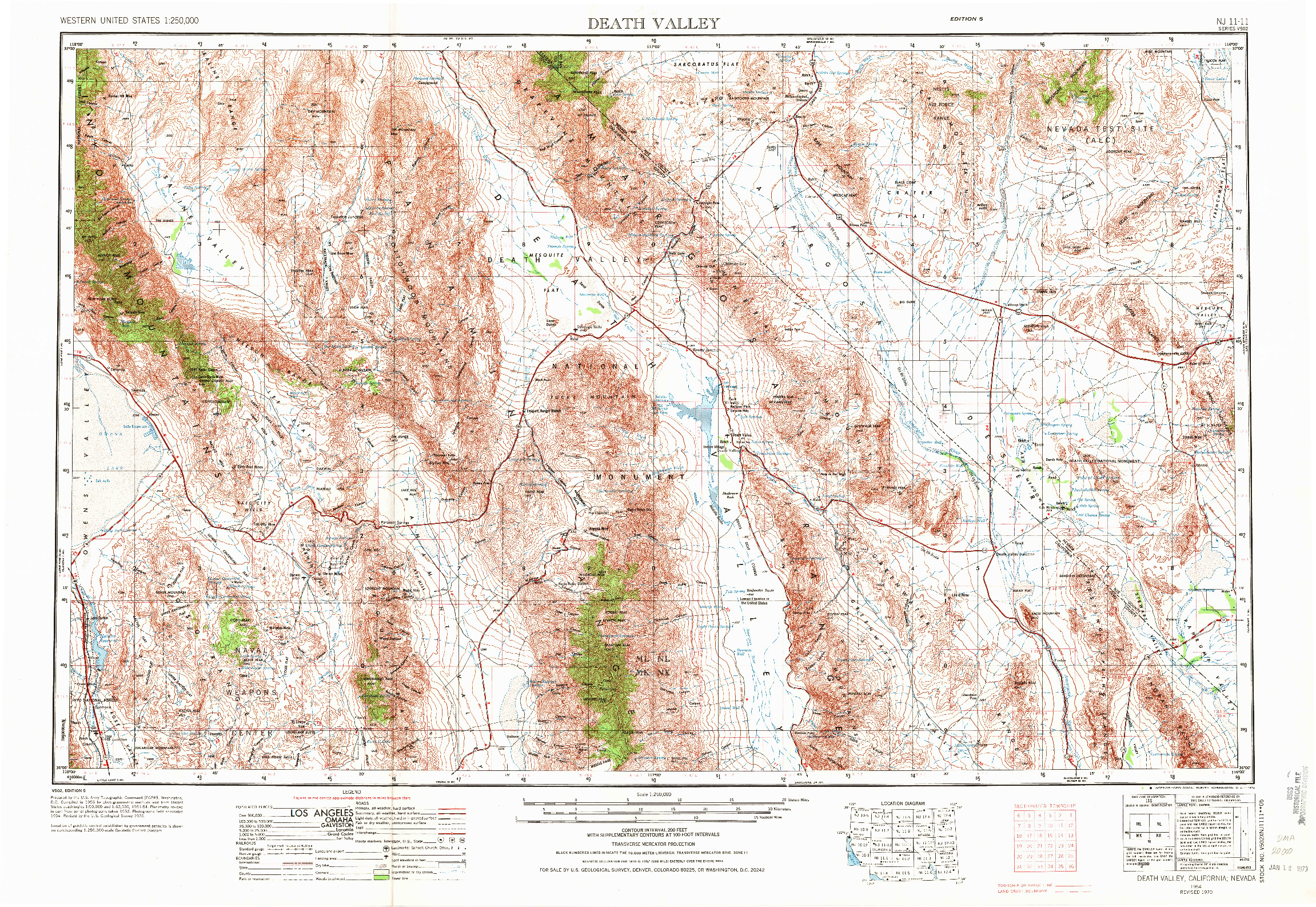USGS 1:250000-SCALE QUADRANGLE FOR DEATH VALLEY, CA 1954