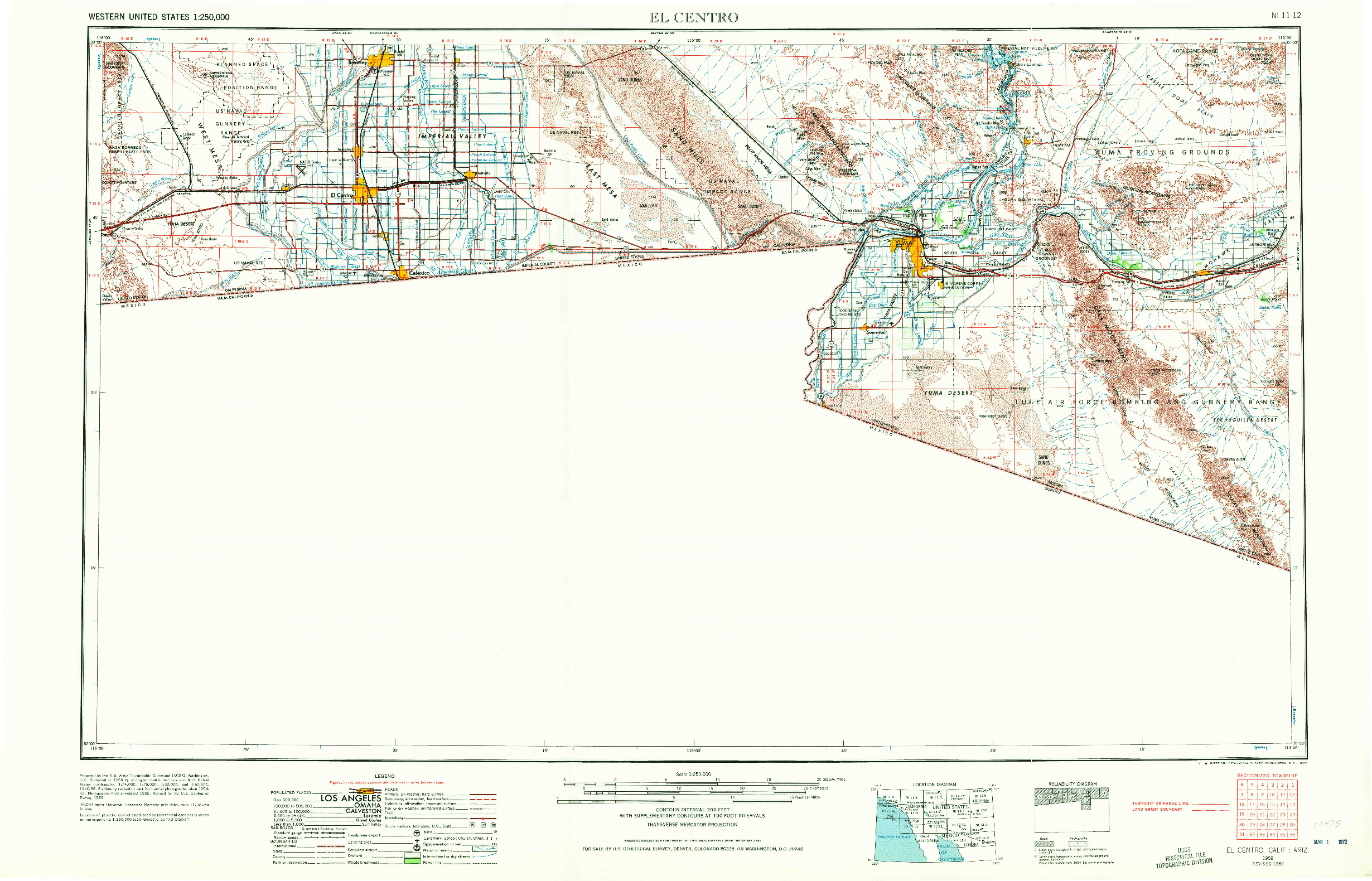 USGS 1:250000-SCALE QUADRANGLE FOR EL CENTRO, CA 1958