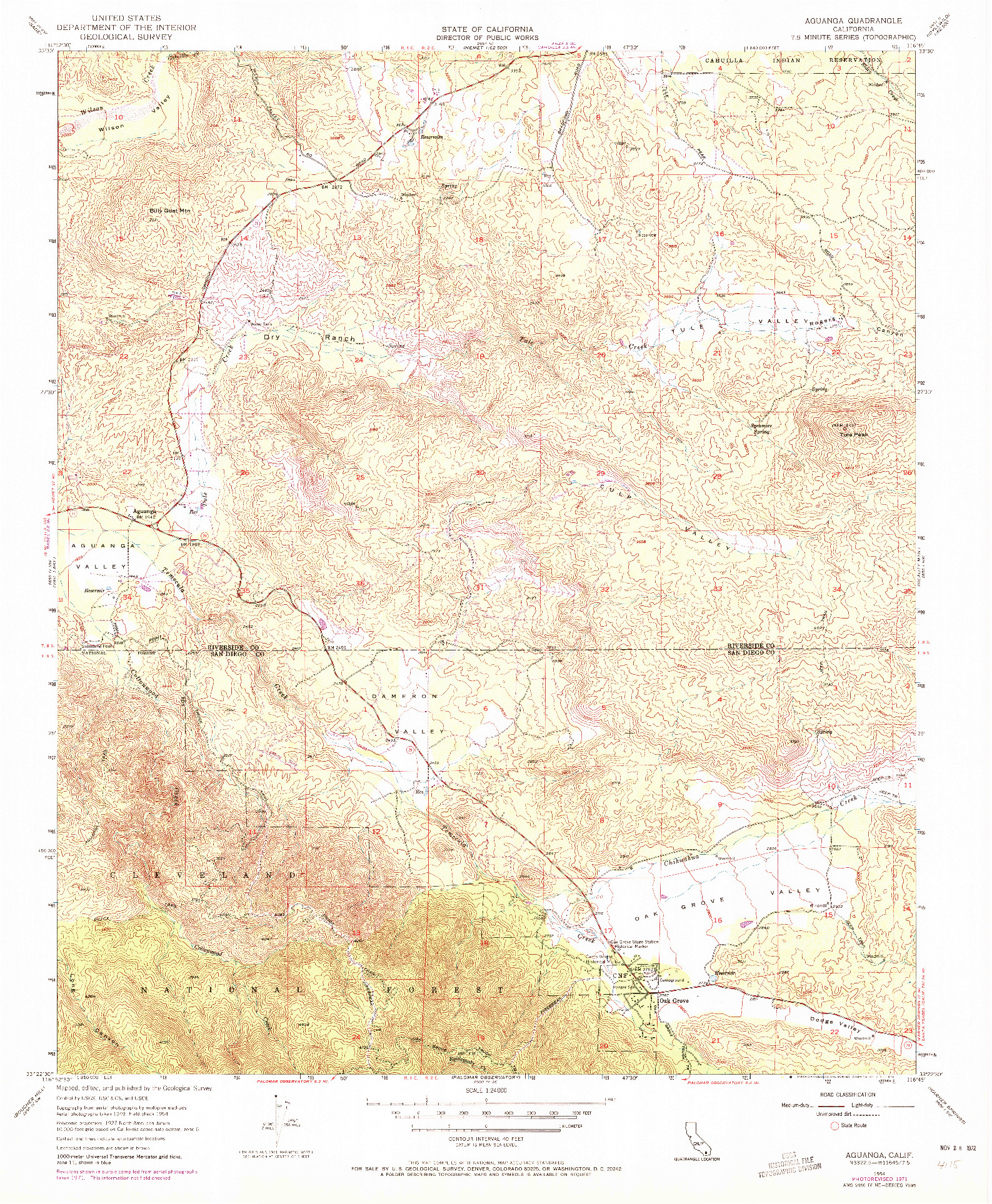 USGS 1:24000-SCALE QUADRANGLE FOR AGUANGA, CA 1954