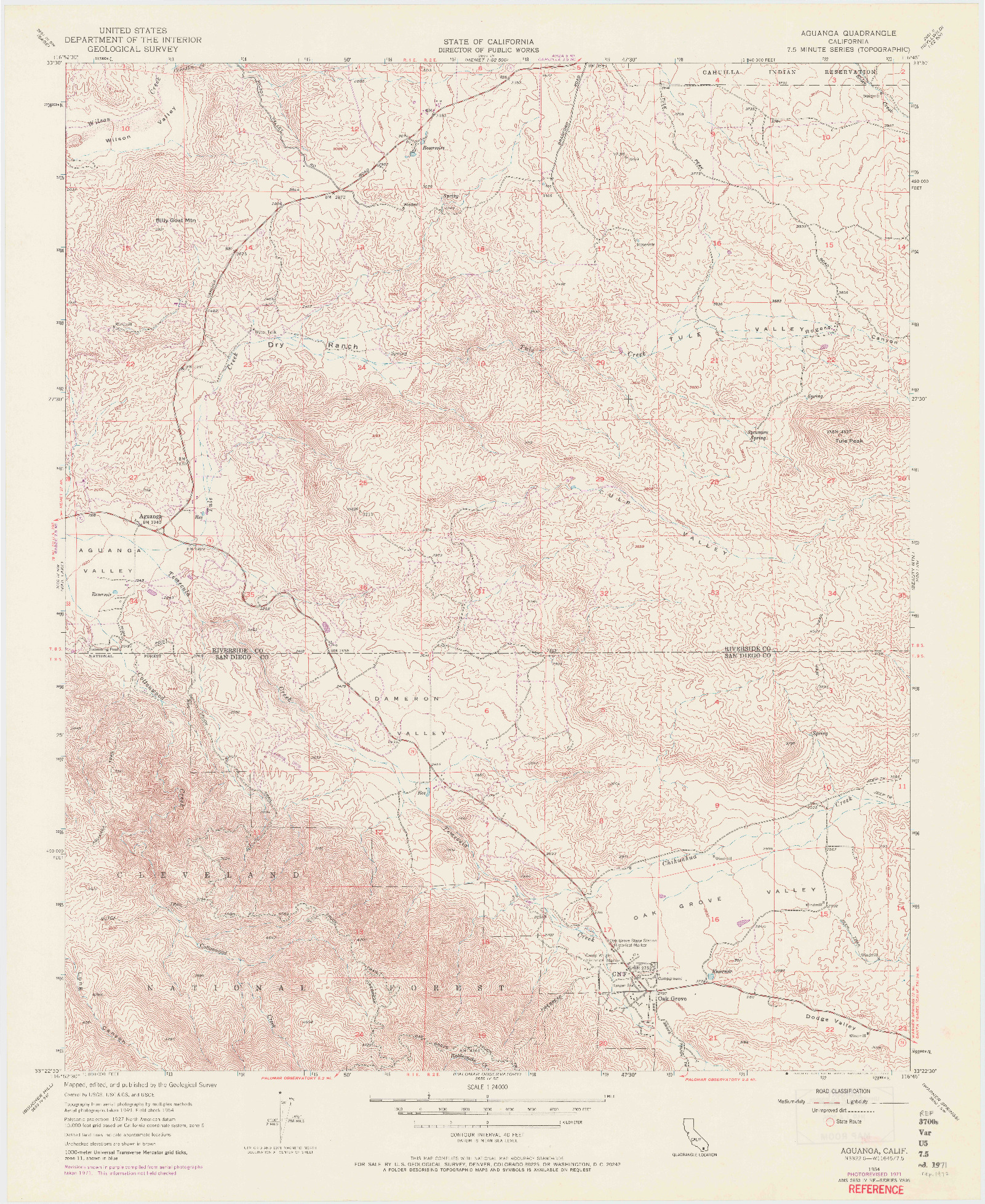 USGS 1:24000-SCALE QUADRANGLE FOR AGUANGA, CA 1954