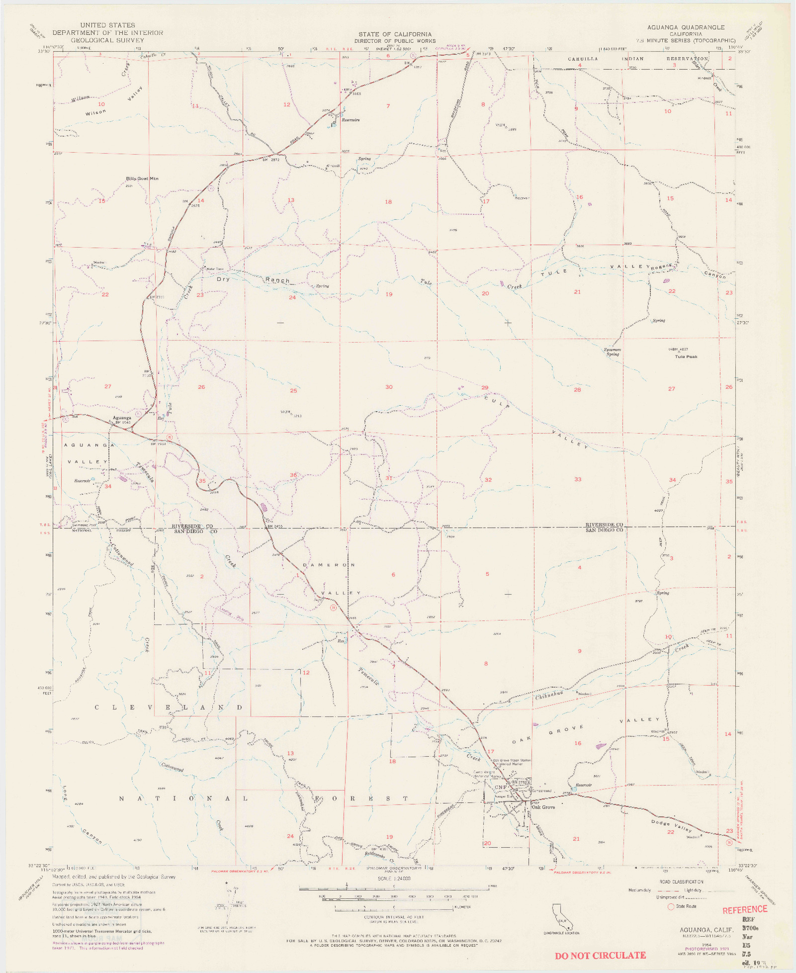 USGS 1:24000-SCALE QUADRANGLE FOR AGUANGA, CA 1954