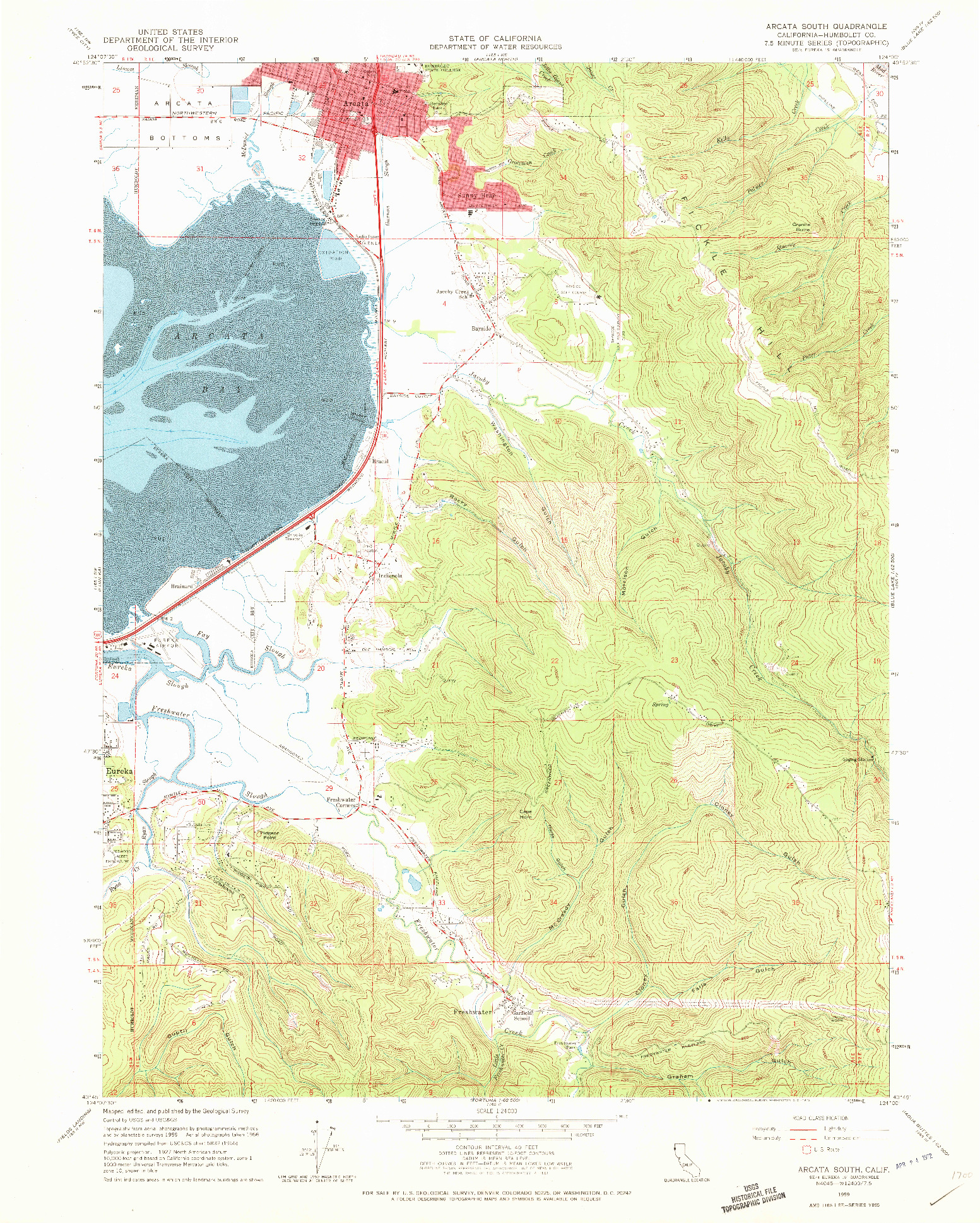 USGS 1:24000-SCALE QUADRANGLE FOR ARCATA SOUTH, CA 1959