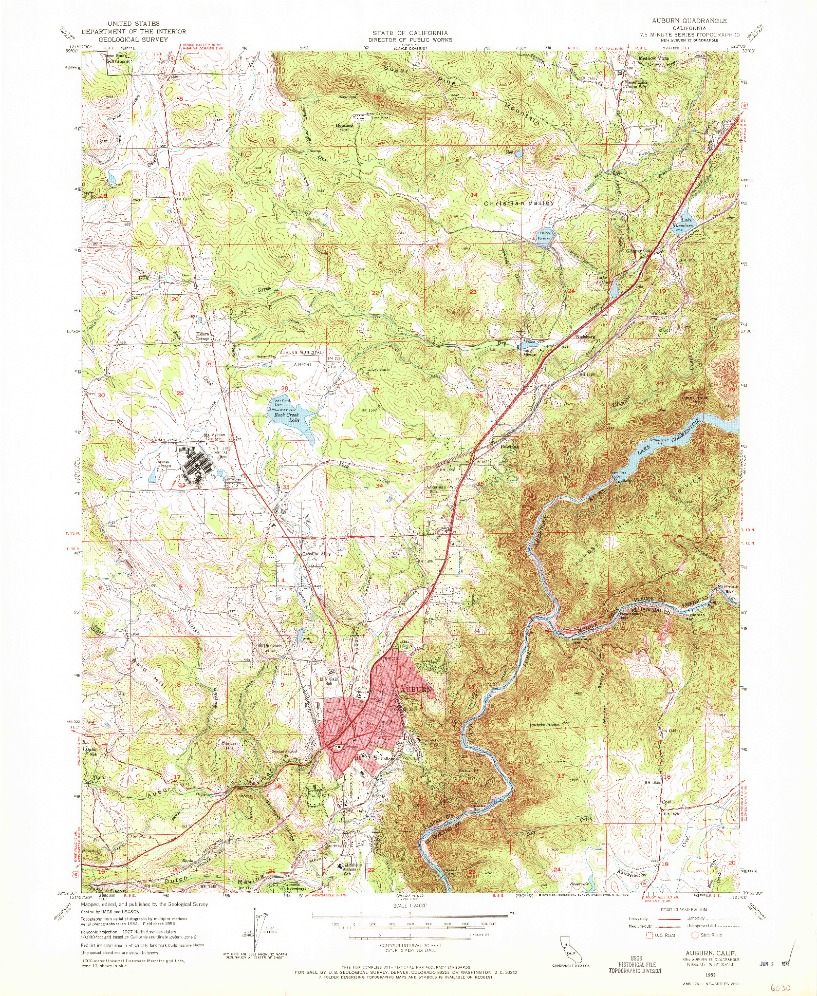 USGS 1:24000-SCALE QUADRANGLE FOR AUBURN, CA 1953