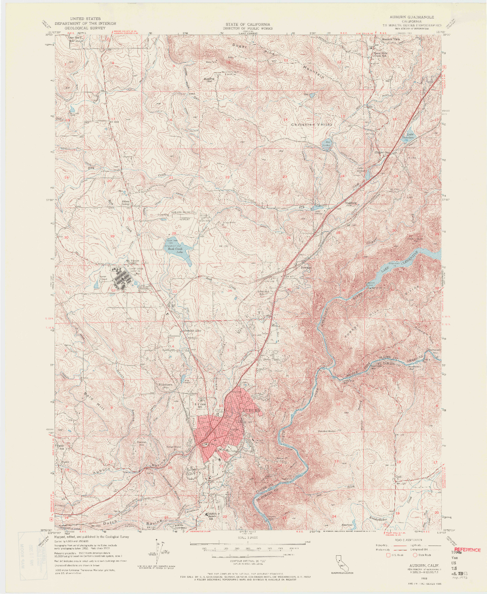 USGS 1:24000-SCALE QUADRANGLE FOR AUBURN, CA 1953