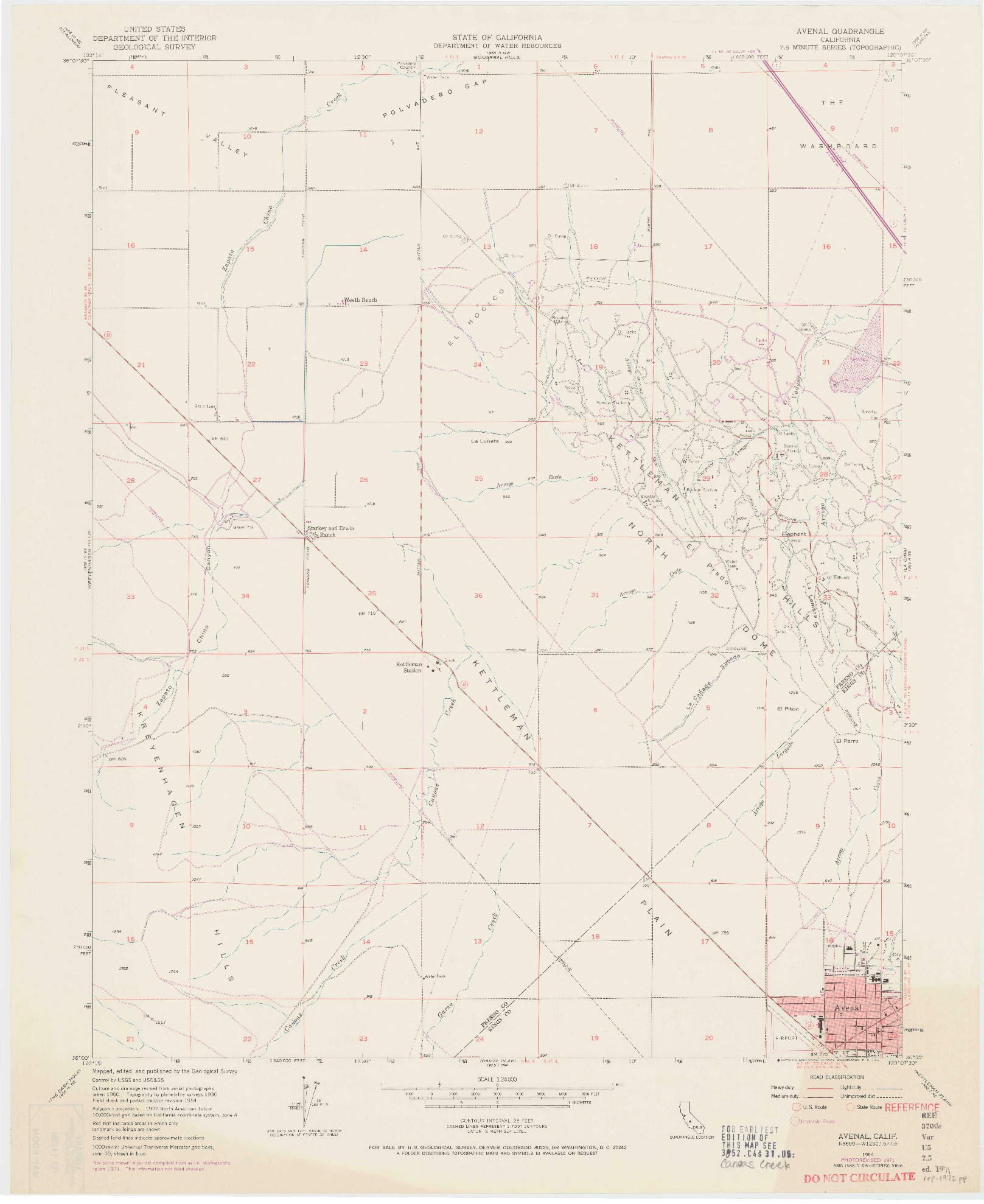 USGS 1:24000-SCALE QUADRANGLE FOR AVENAL, CA 1954