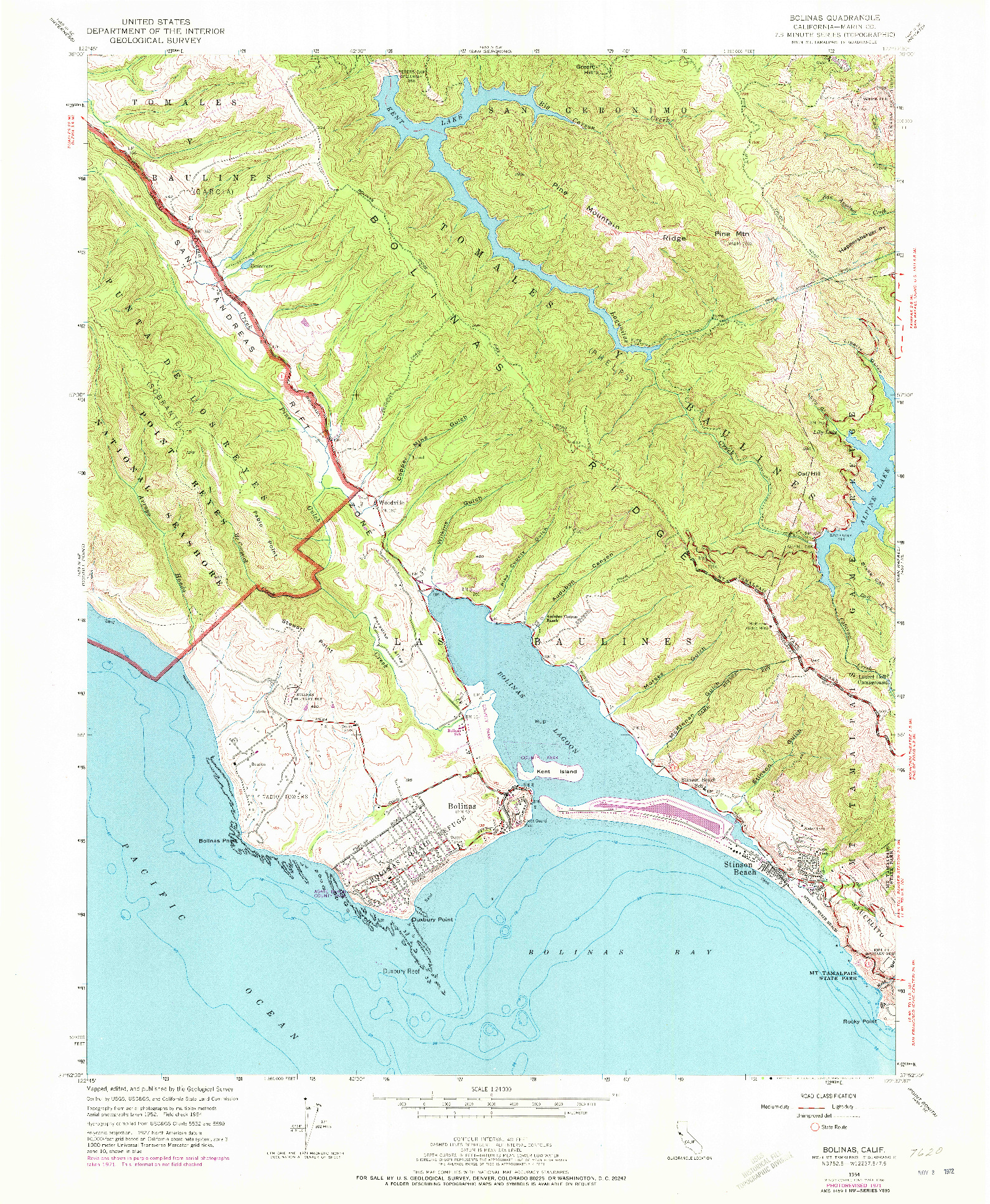 USGS 1:24000-SCALE QUADRANGLE FOR BOLINAS, CA 1954