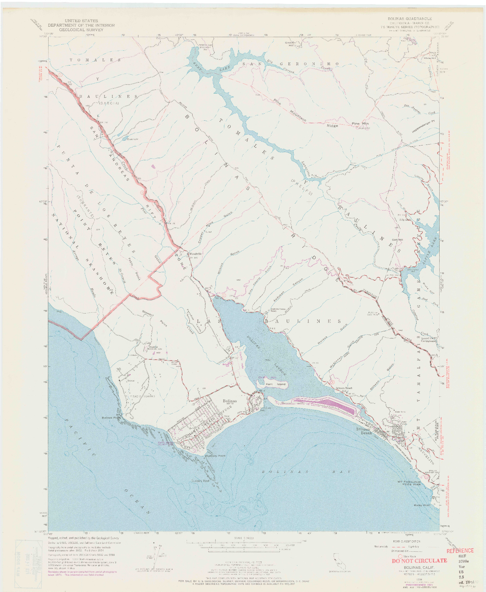 USGS 1:24000-SCALE QUADRANGLE FOR BOLINAS, CA 1954