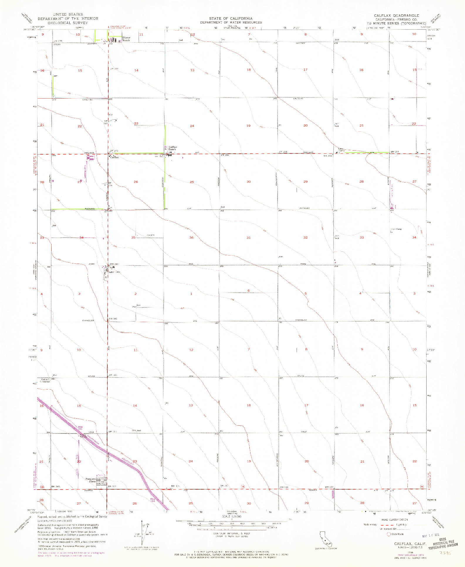 USGS 1:24000-SCALE QUADRANGLE FOR CALFLAX, CA 1956