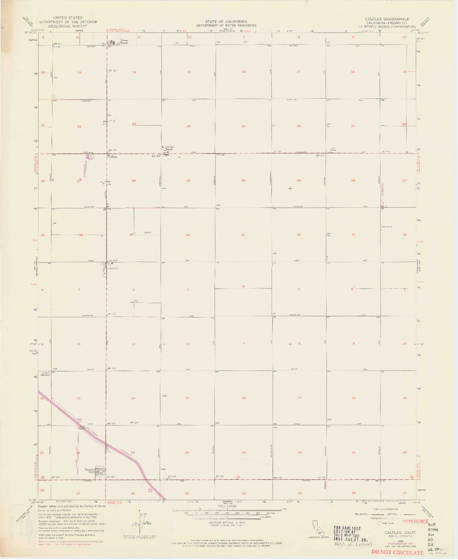 USGS 1:24000-SCALE QUADRANGLE FOR CALFLAX, CA 1956