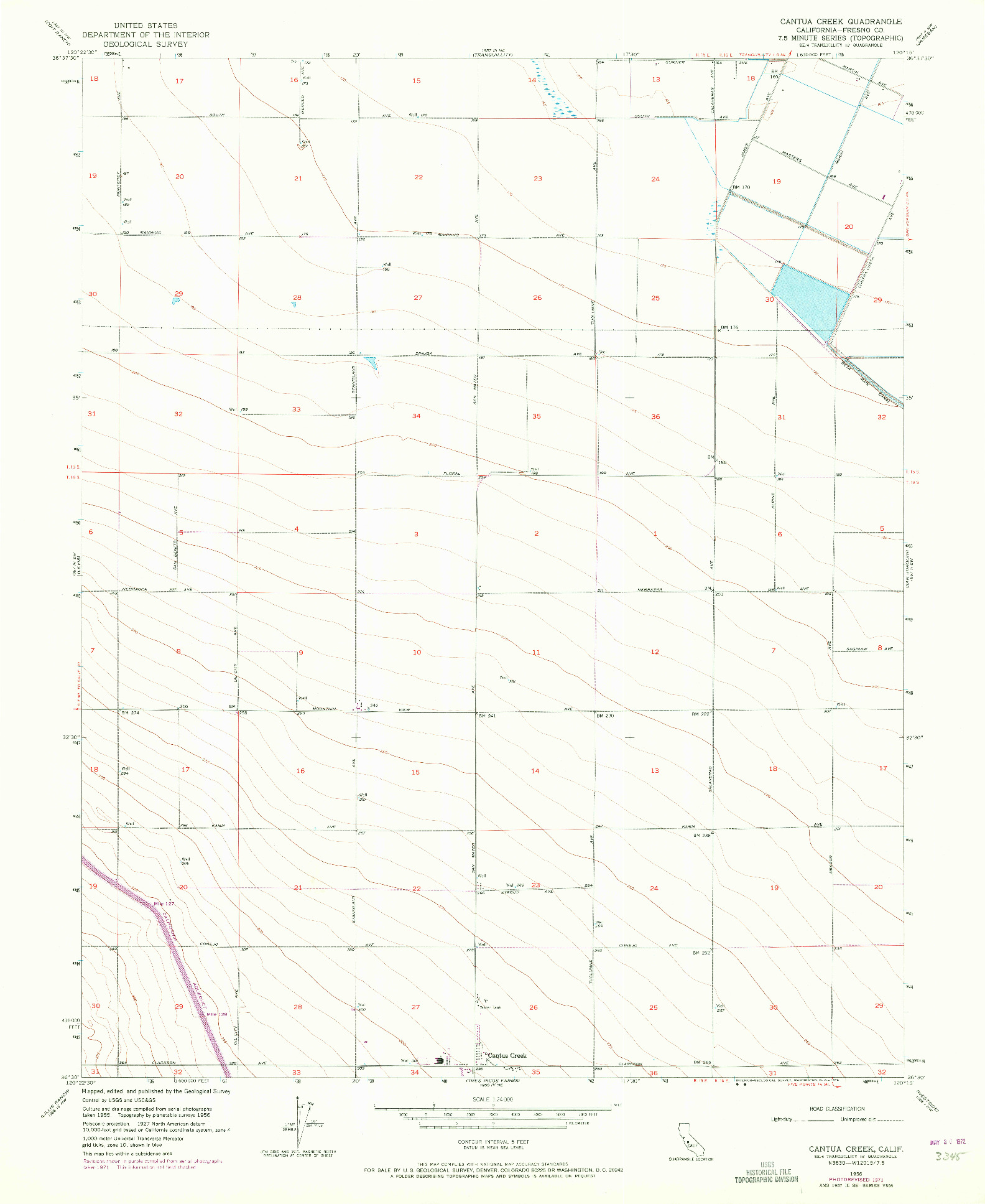 USGS 1:24000-SCALE QUADRANGLE FOR CANTUA CREEK, CA 1956