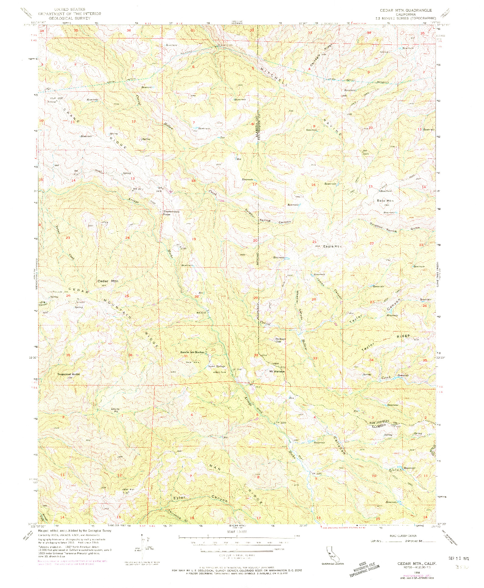 USGS 1:24000-SCALE QUADRANGLE FOR CEDAR MTN, CA 1956