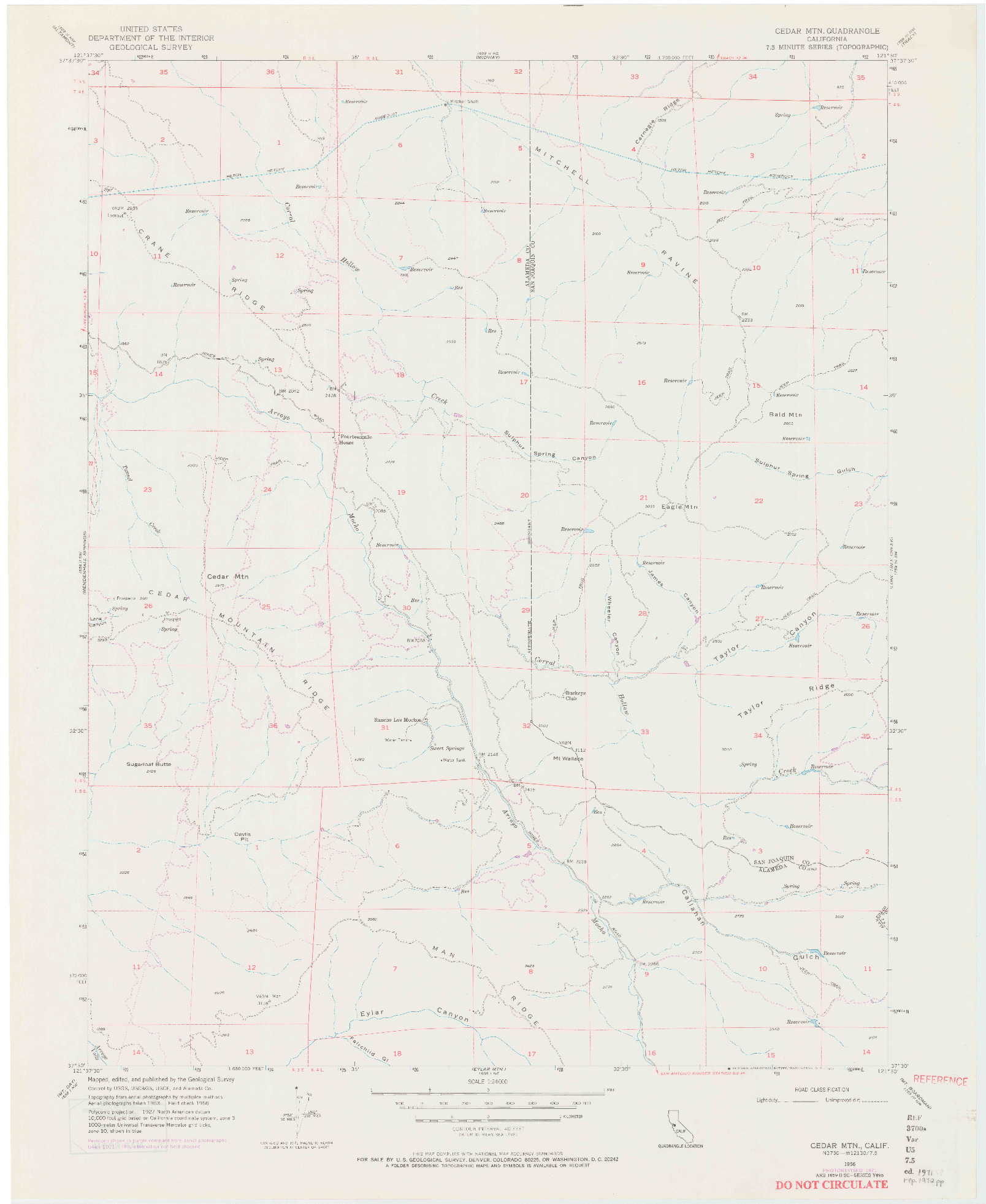 USGS 1:24000-SCALE QUADRANGLE FOR CEDAR MTN, CA 1956