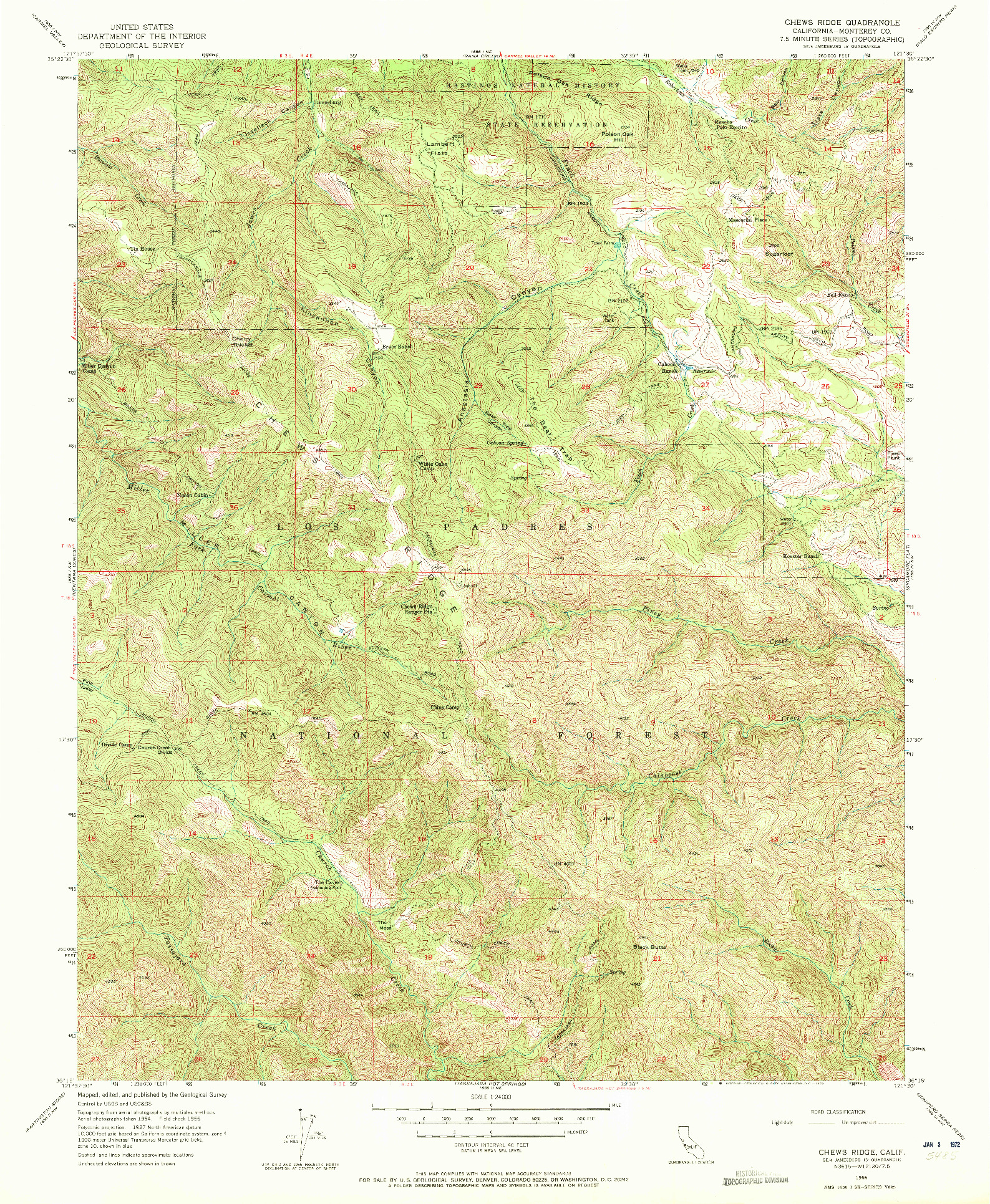 USGS 1:24000-SCALE QUADRANGLE FOR CHEWS RIDGE, CA 1956