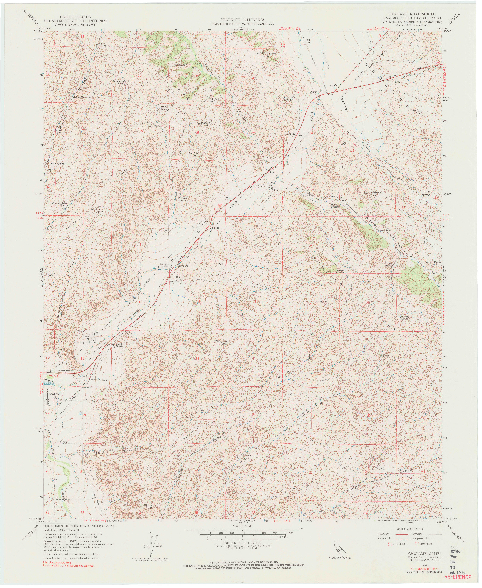 USGS 1:24000-SCALE QUADRANGLE FOR CHOLAME, CA 1961