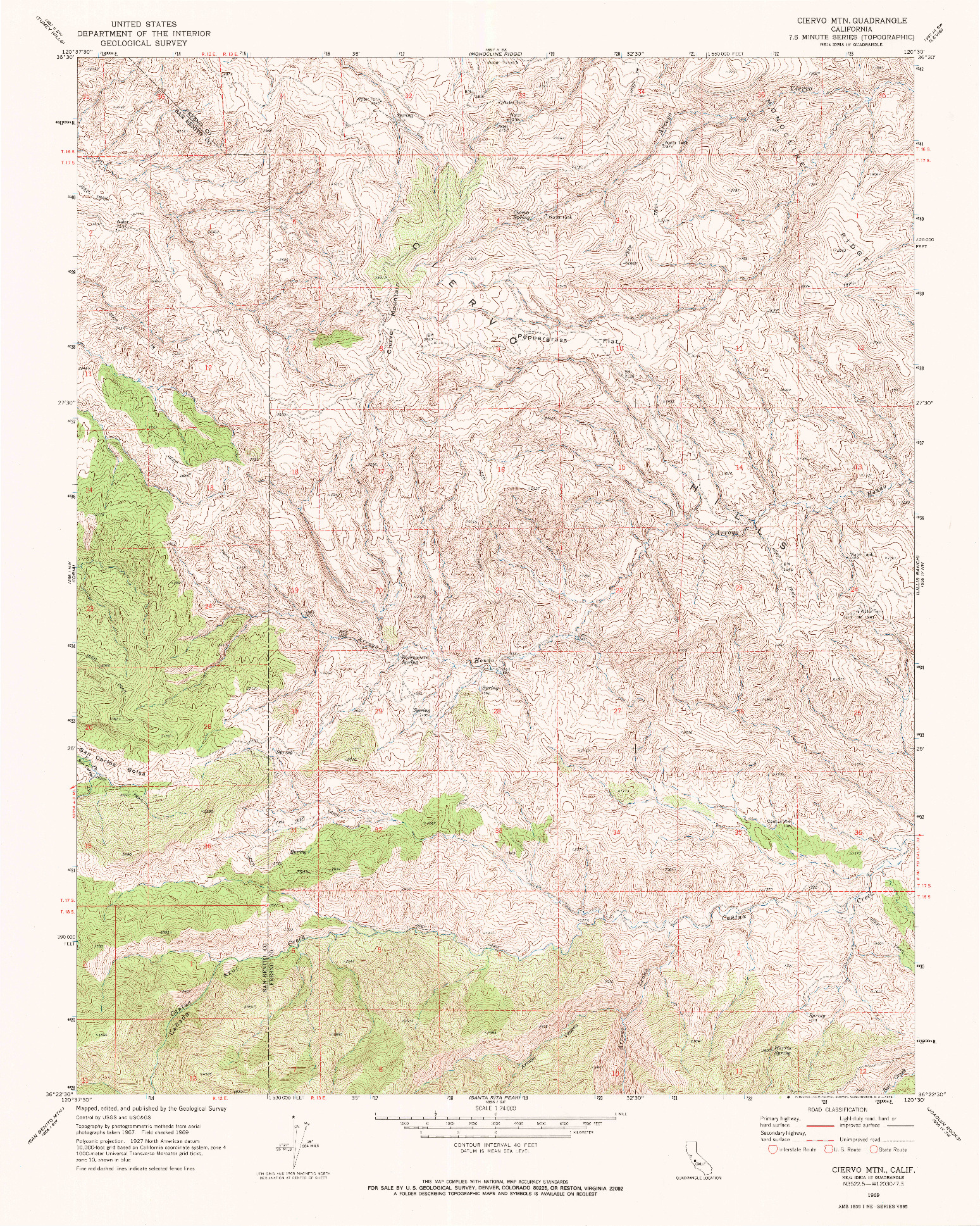 USGS 1:24000-SCALE QUADRANGLE FOR CIERVO MTN., CA 1969