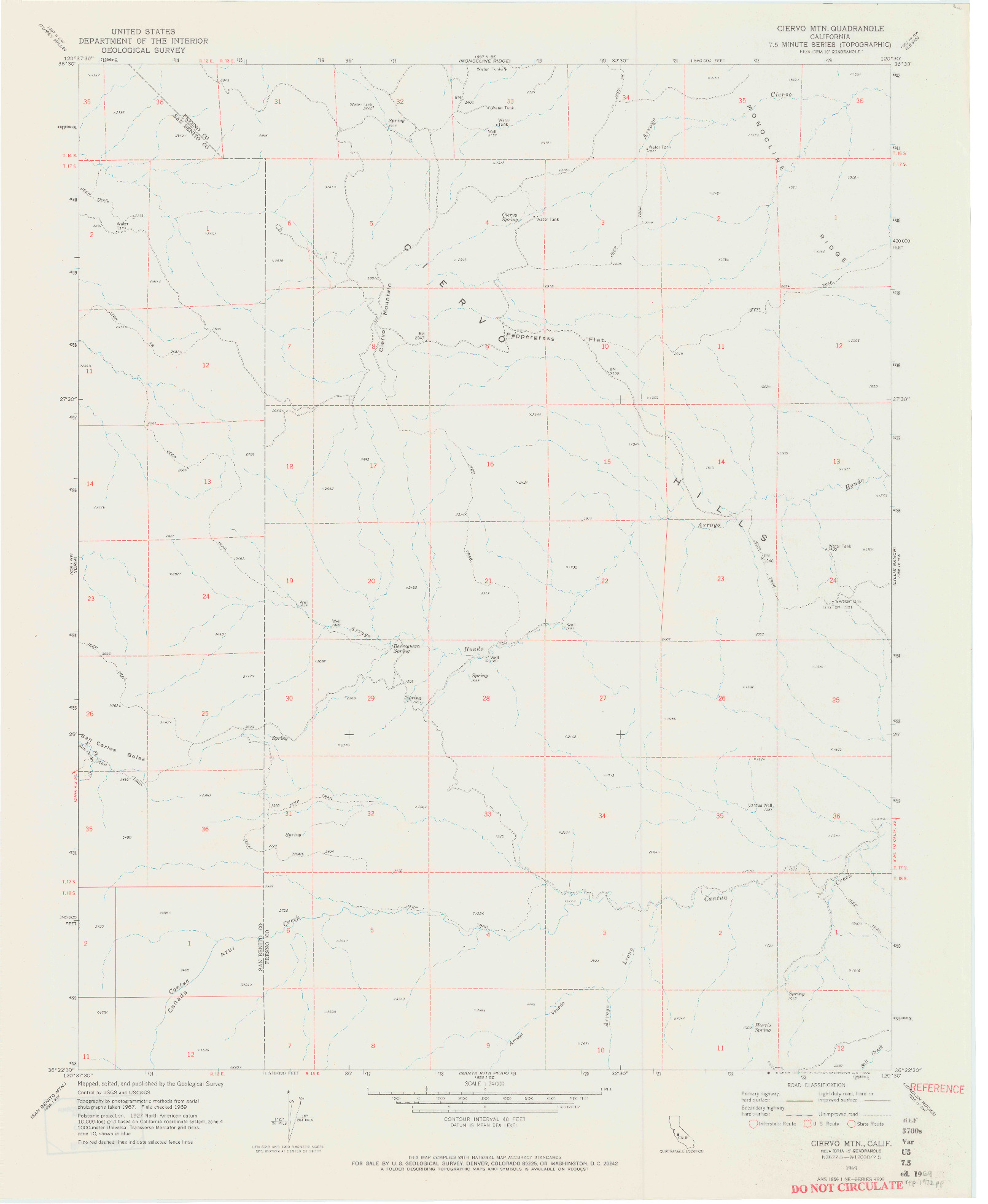 USGS 1:24000-SCALE QUADRANGLE FOR CIERVO MTN, CA 1969