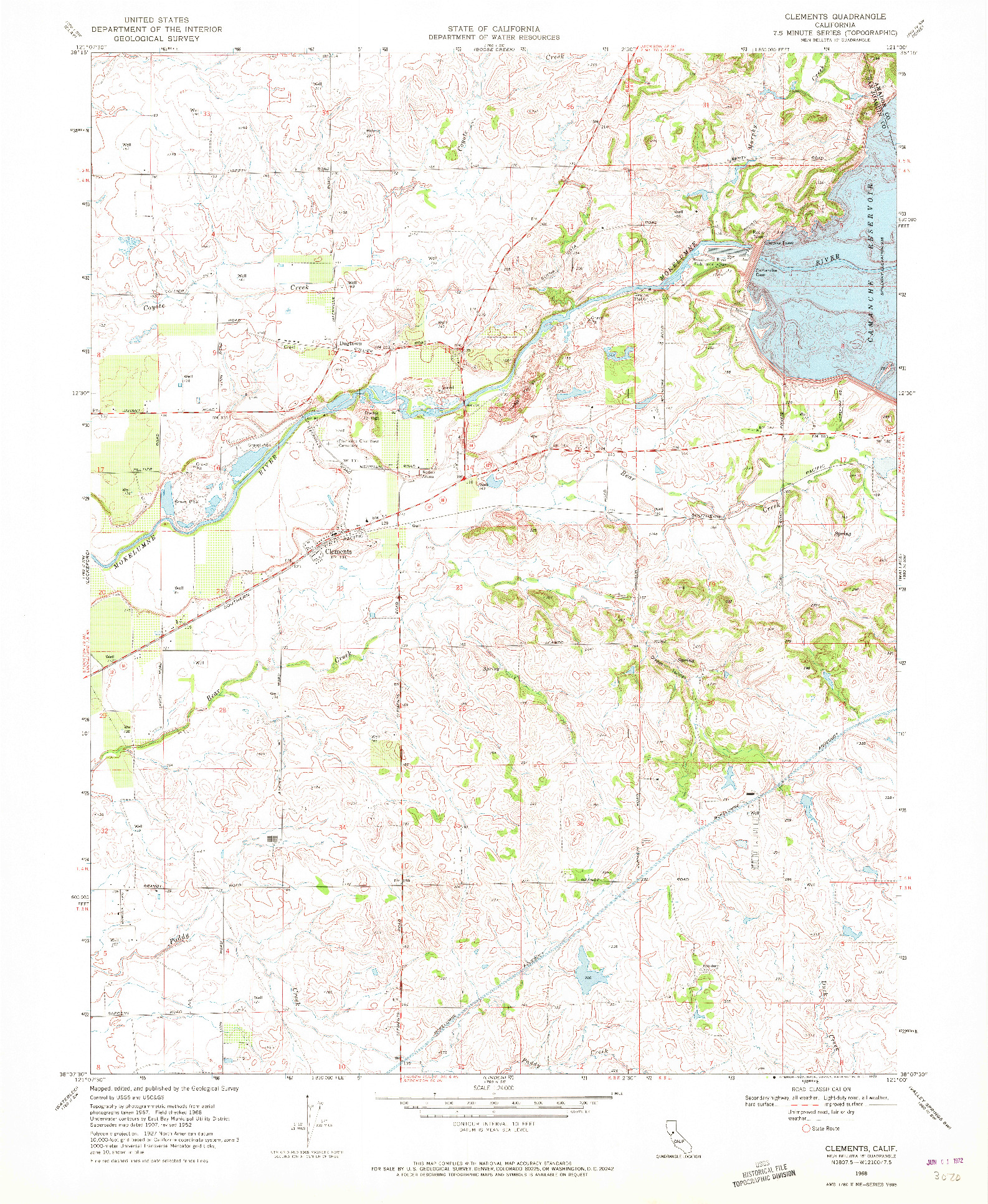 USGS 1:24000-SCALE QUADRANGLE FOR CLEMENTS, CA 1968