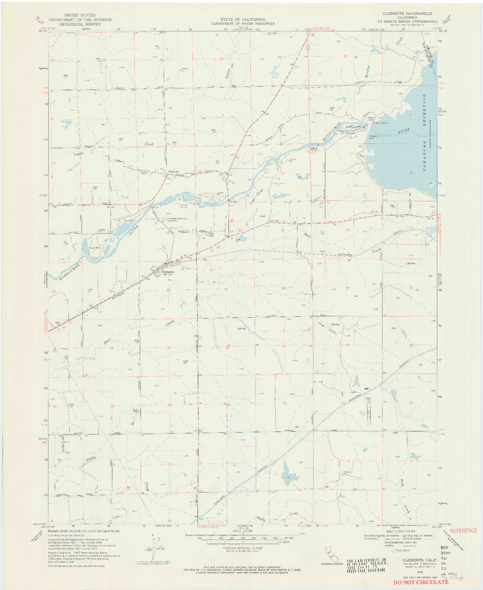 USGS 1:24000-SCALE QUADRANGLE FOR CLEMENTS, CA 1968