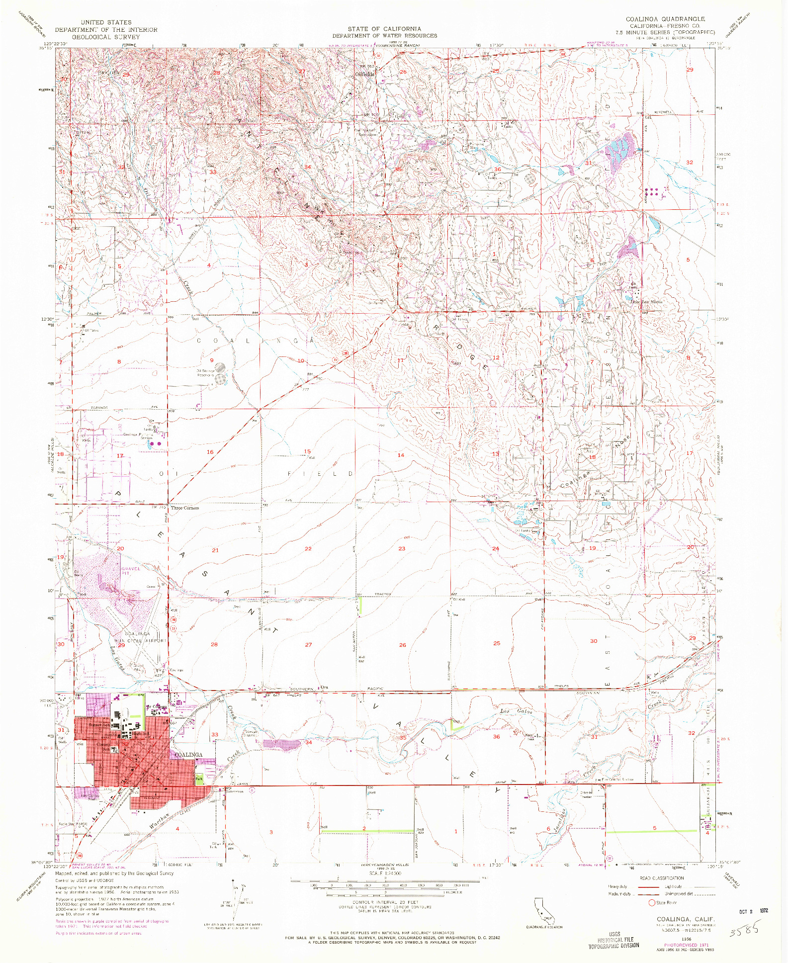 USGS 1:24000-SCALE QUADRANGLE FOR COALINGA, CA 1956