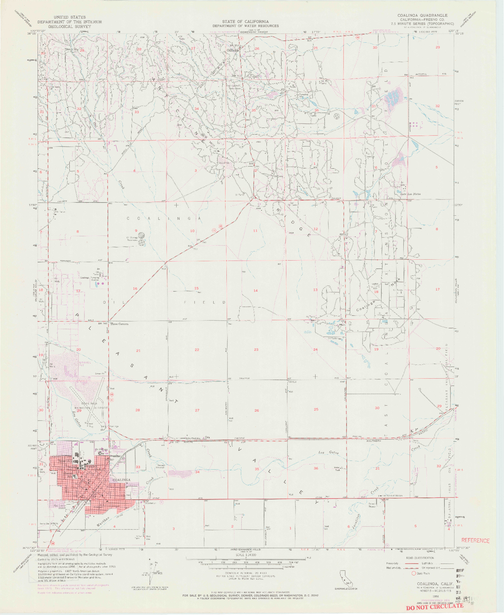 USGS 1:24000-SCALE QUADRANGLE FOR COALINGA, CA 1956